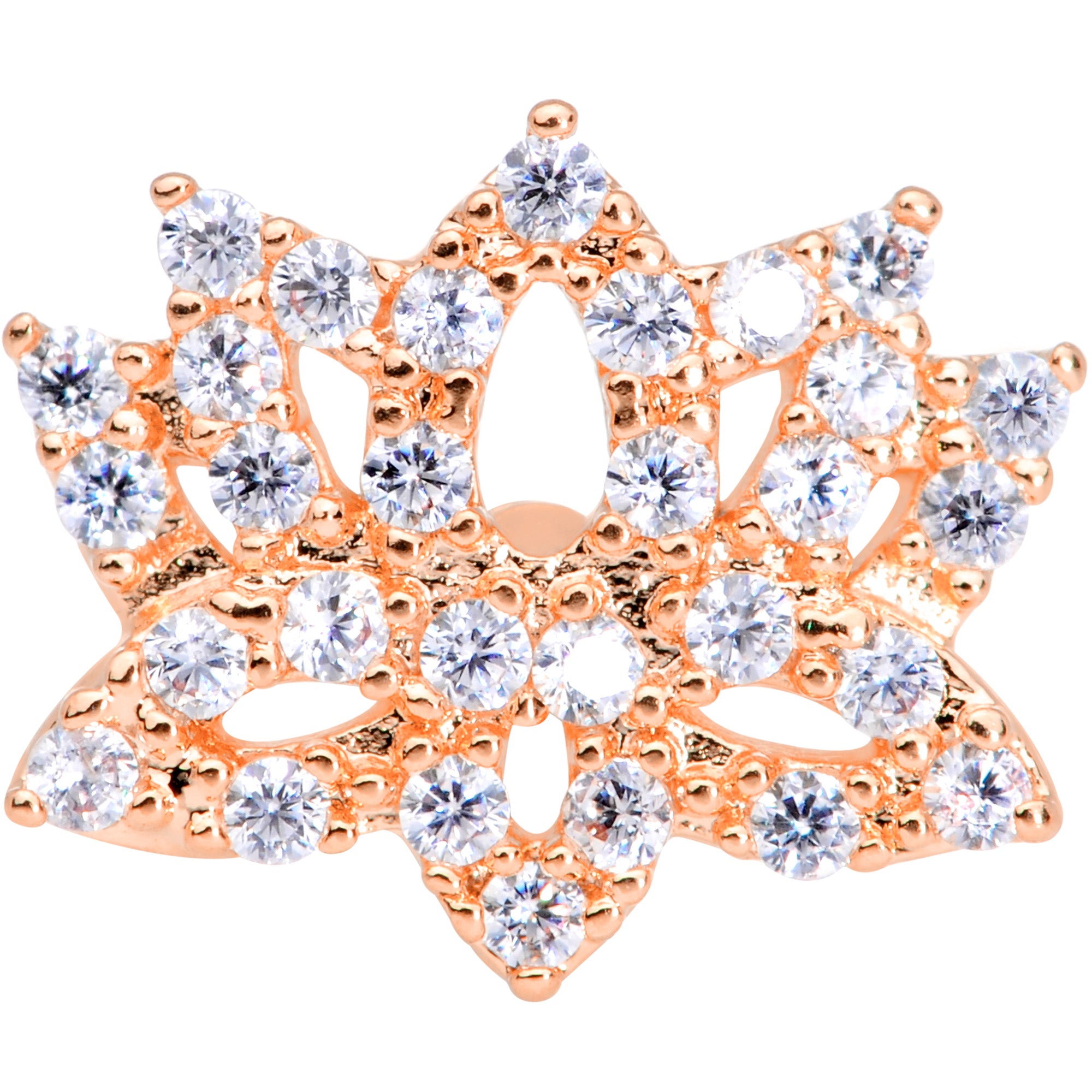 20G 1/4 Clear CZ Gem Rose Gold Tone Lotus Flower Nose Bone