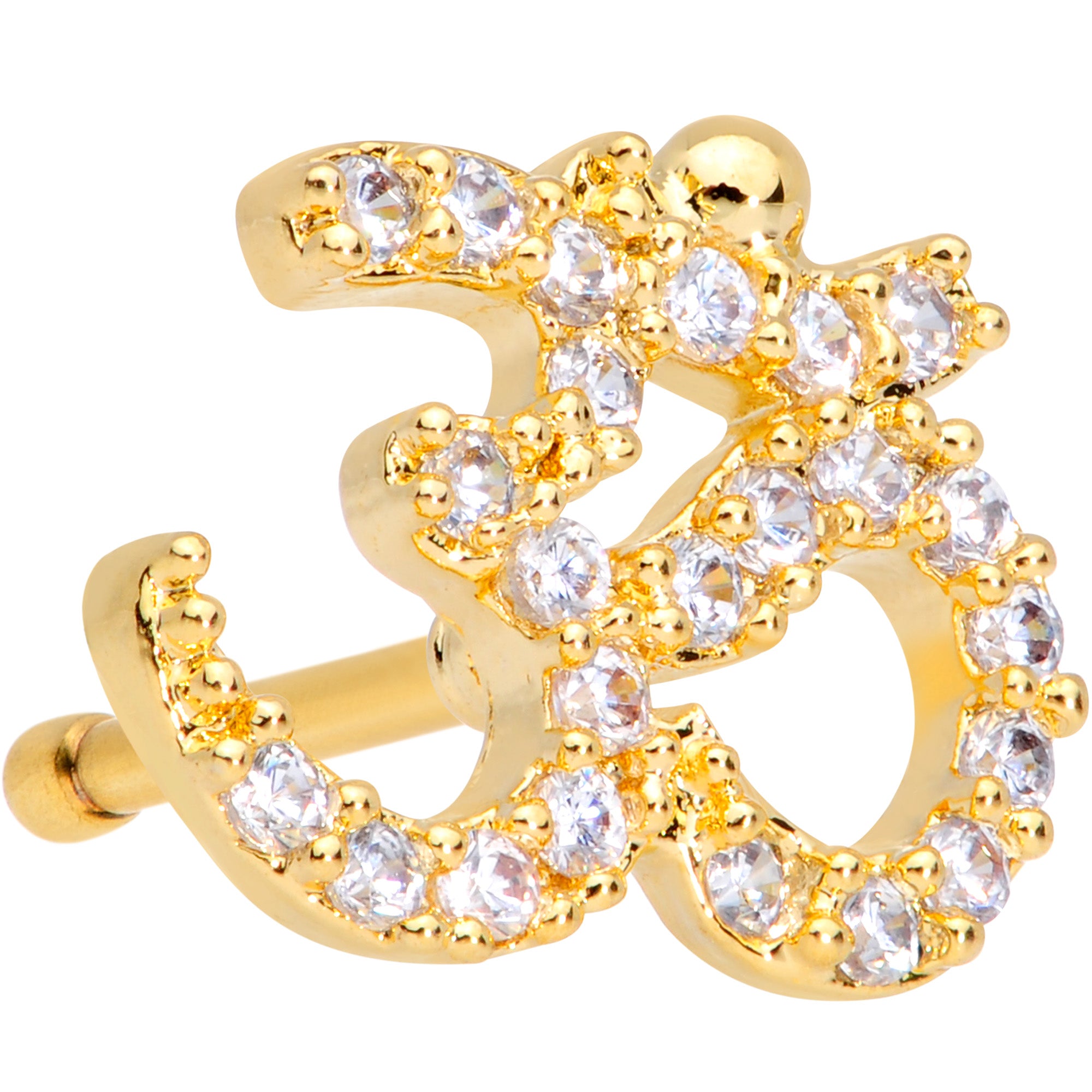 20G 1/4 Clear CZ Gem Gold Tone Amazing Om Nose Bone