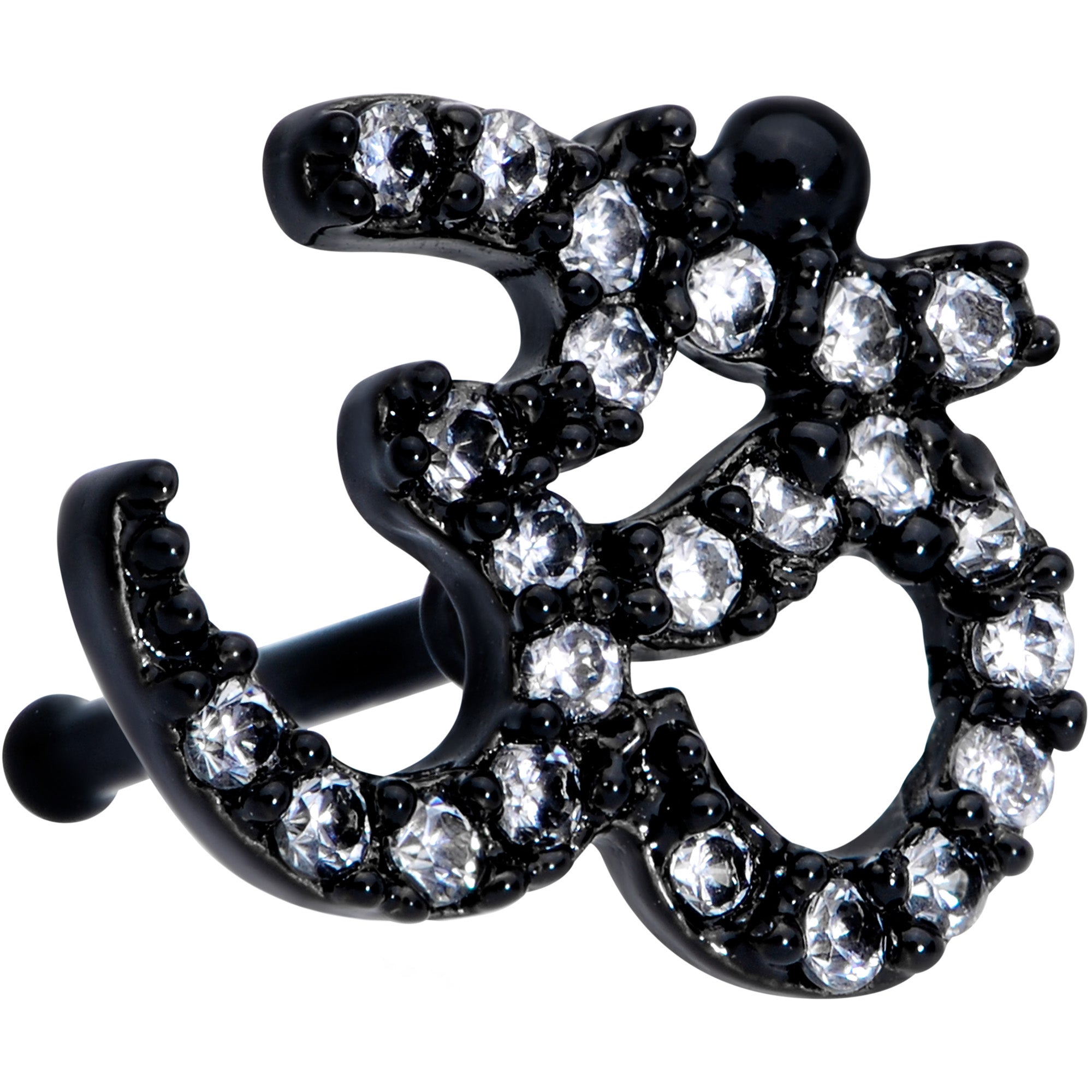 20G 1/4 Clear CZ Gem Black Amazing Om Nose Bone