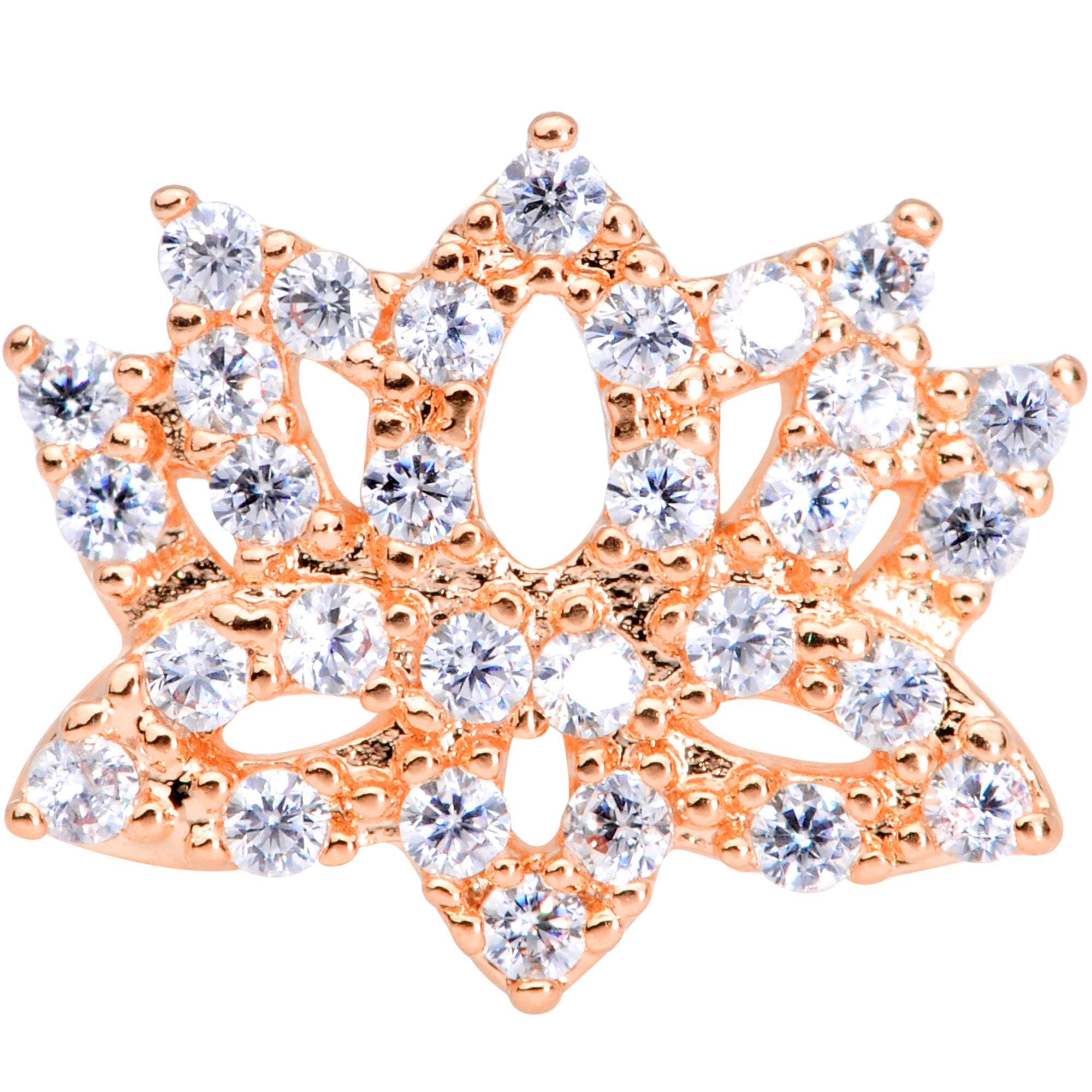 18G 3/8 Clear CZ Gem Rose Gold Tone Lotus Flower Nose Hoop