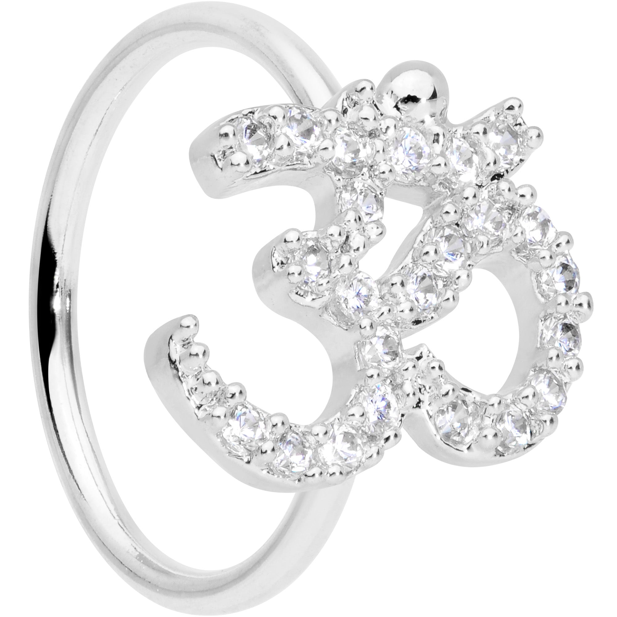 18G 3/8 Clear CZ Gem Amazing Om Nose Hoop