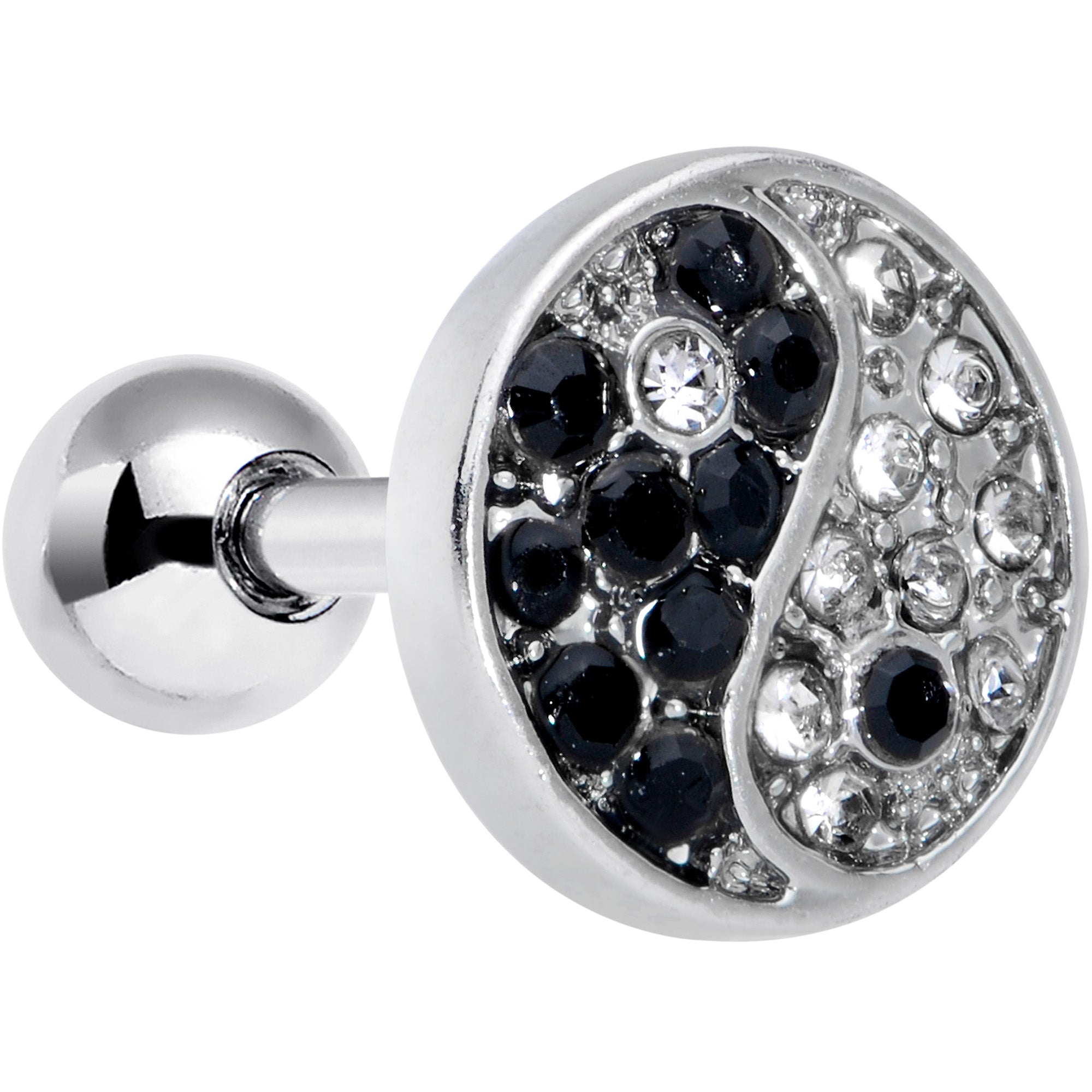 16G 1/4 Clear Black Gem Yin Yang Cartilage Tragus