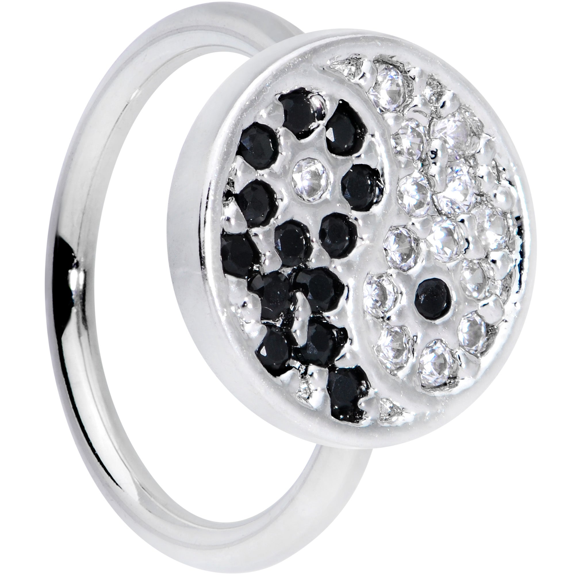 18G 3/8 Clear Black CZ Gem Yin Yang Nose Hoop