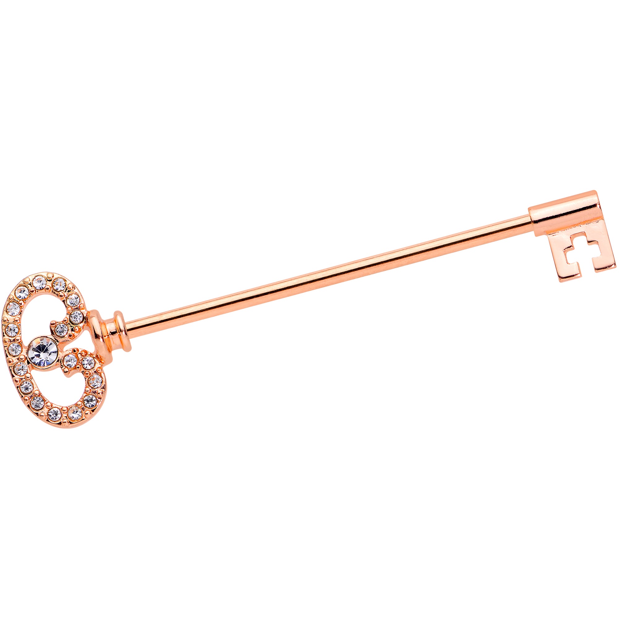14G Clear CZ Gem Rose Gold Hue Love Key Industrial Barbell 38mm