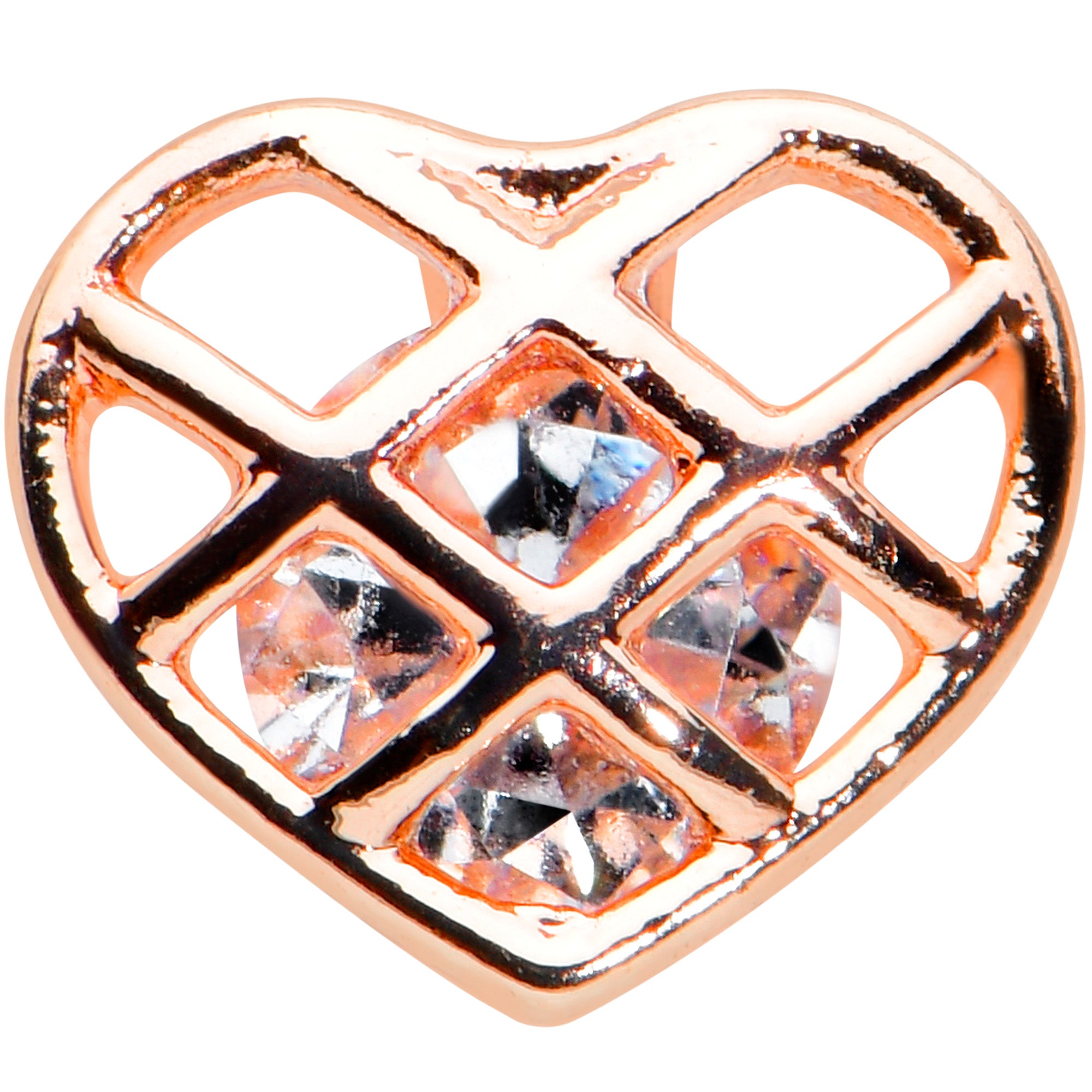 16G 5/16 Clear CZ Gem Rose Gold Tone Cage Heart Labret Tragus
