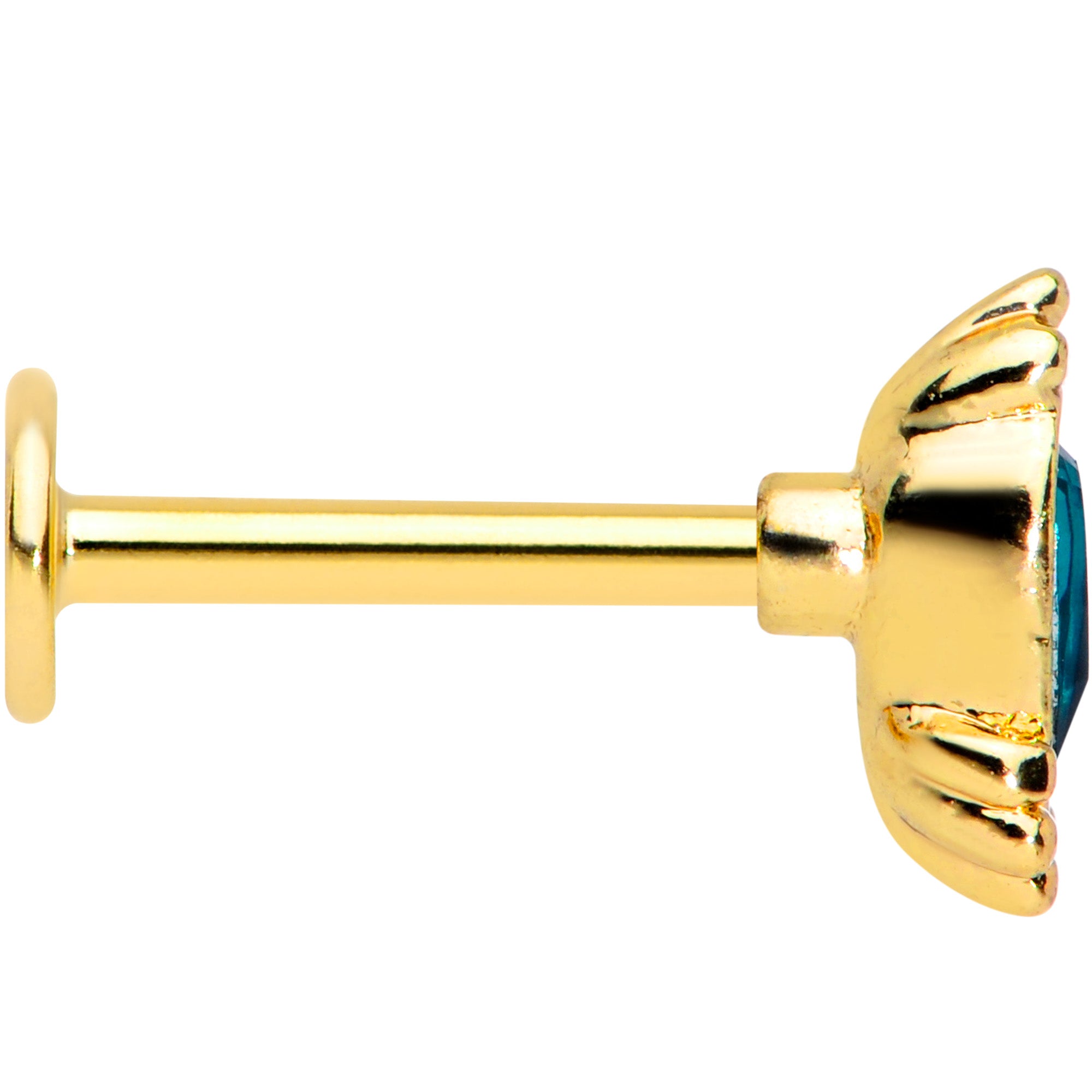 16G 5/16 Green Gem Gold Tone Teardrop Labret Monroe Tragus