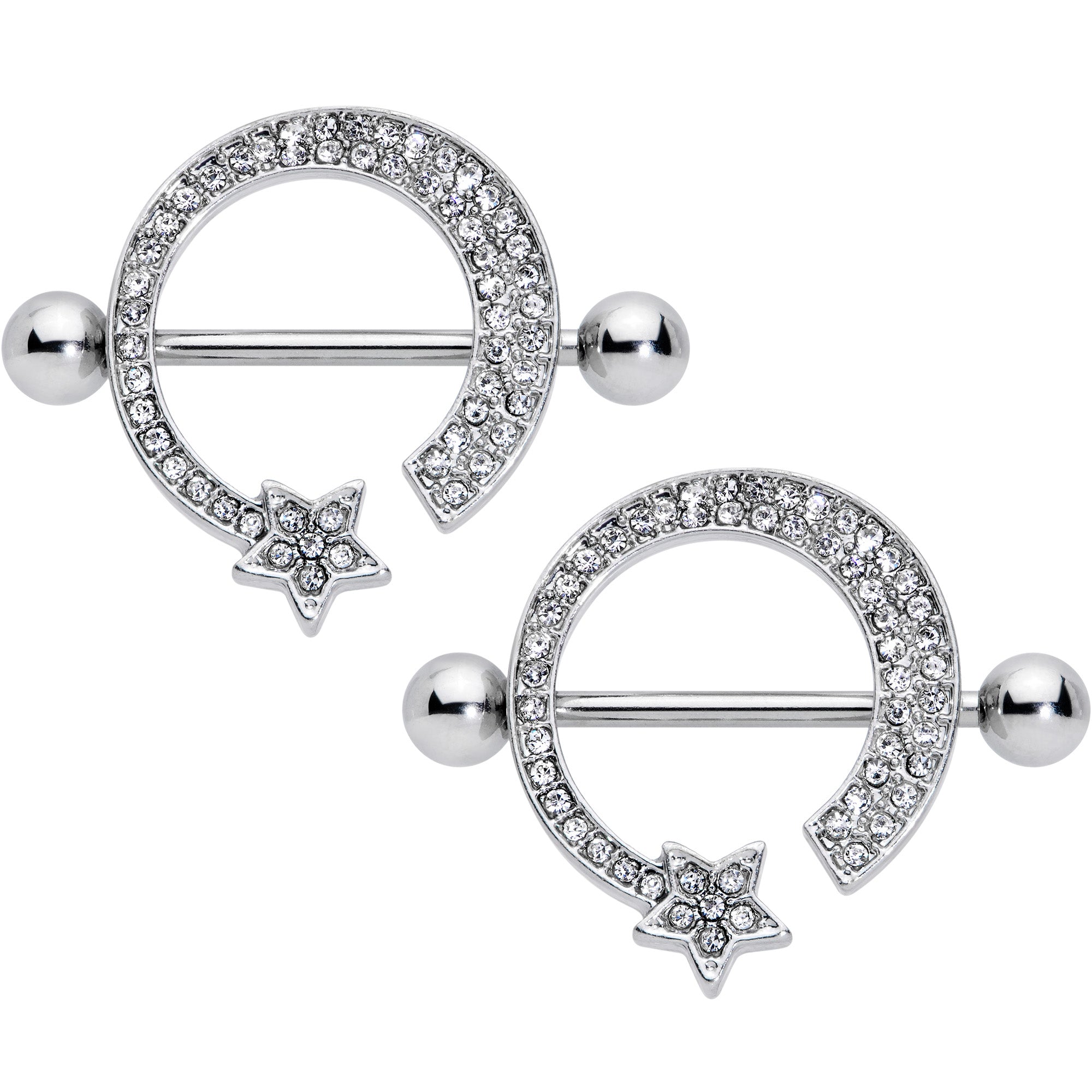 14G 5/8 Clear Gem Shooting Star Nipple Shield Set