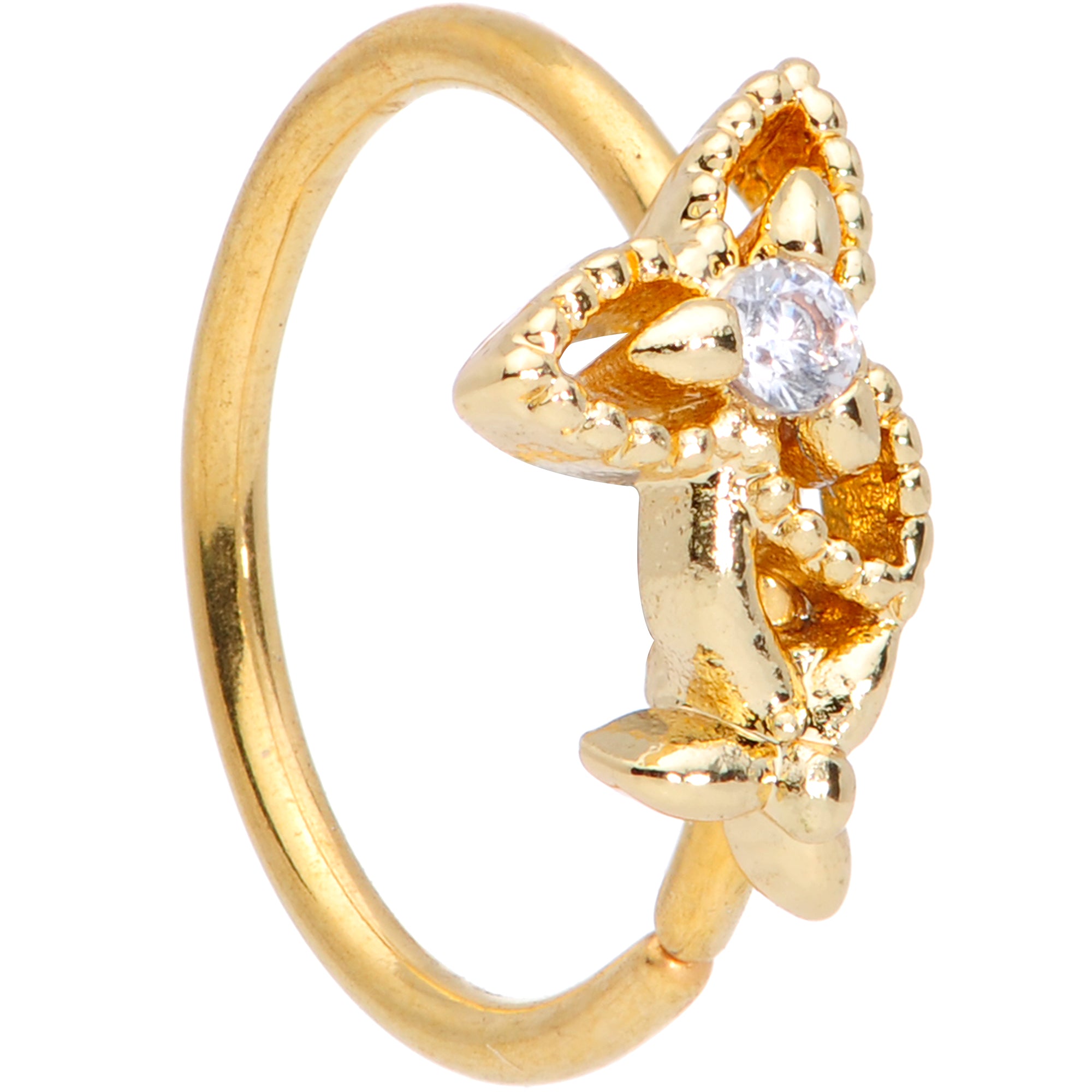 20G 5/16 Clear CZ Gem Gold Tone Triquetra Flower Nose Hoop