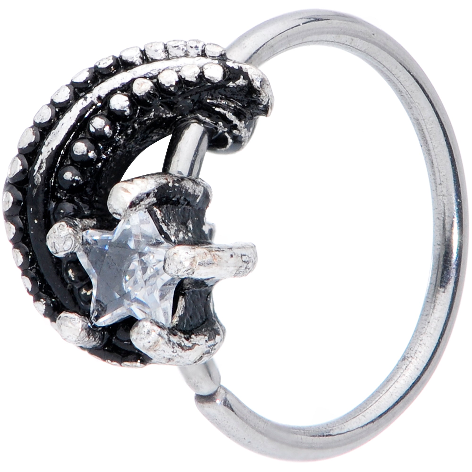 20G 3/8 Clear CZ Gem Shooting Star Nose Hoop
