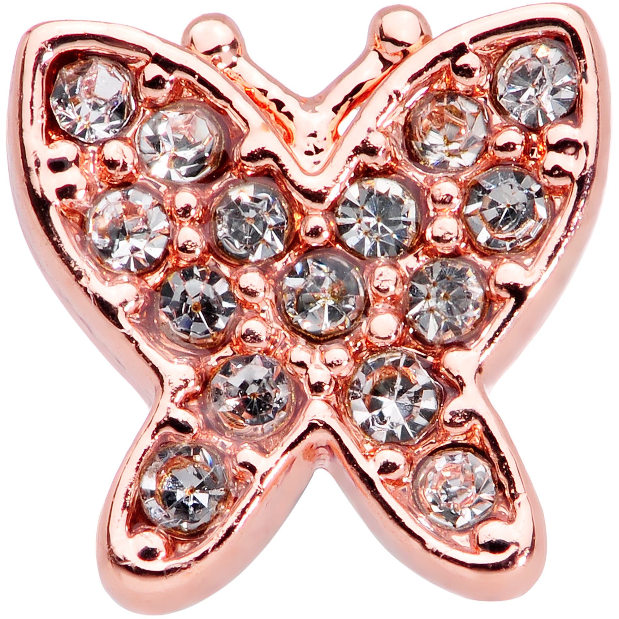 20G 7mm Clear CZ Gem Rose Gold Tone Spring Butterfly L Shape Nose Ring