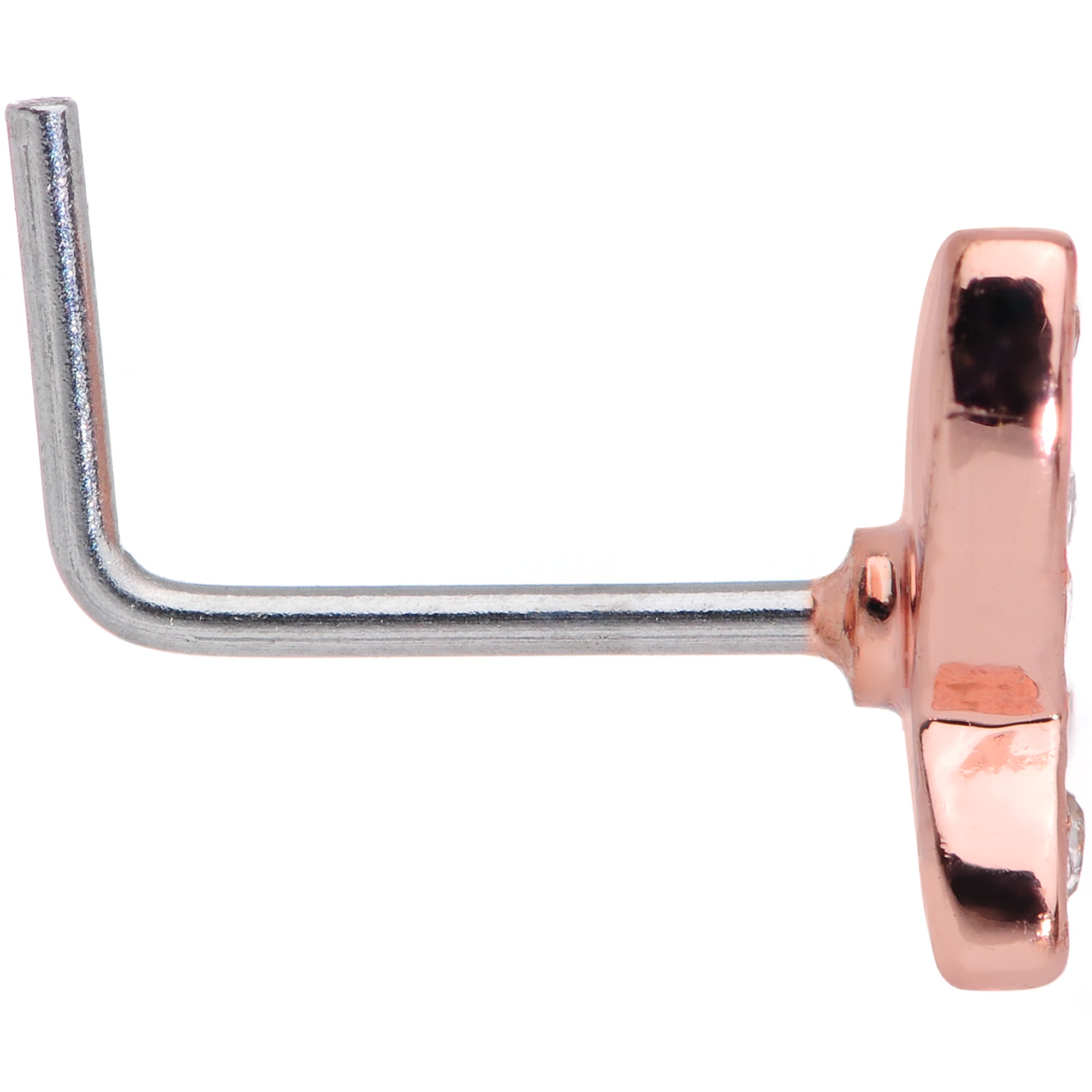 20G 7mm Clear CZ Gem Rose Gold Tone Spring Butterfly L Shape Nose Ring