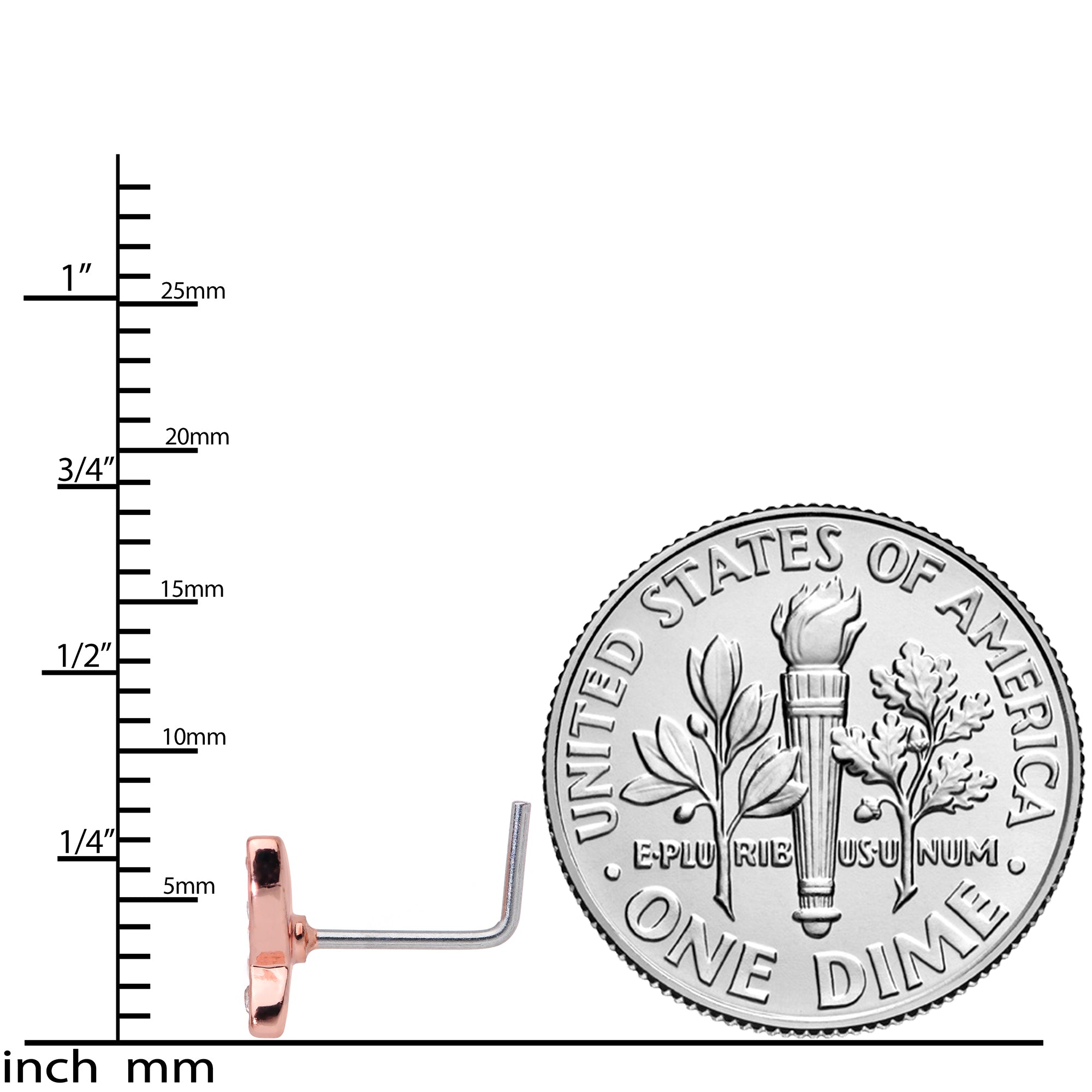 20G 7mm Clear CZ Gem Rose Gold Tone Spring Butterfly L Shape Nose Ring