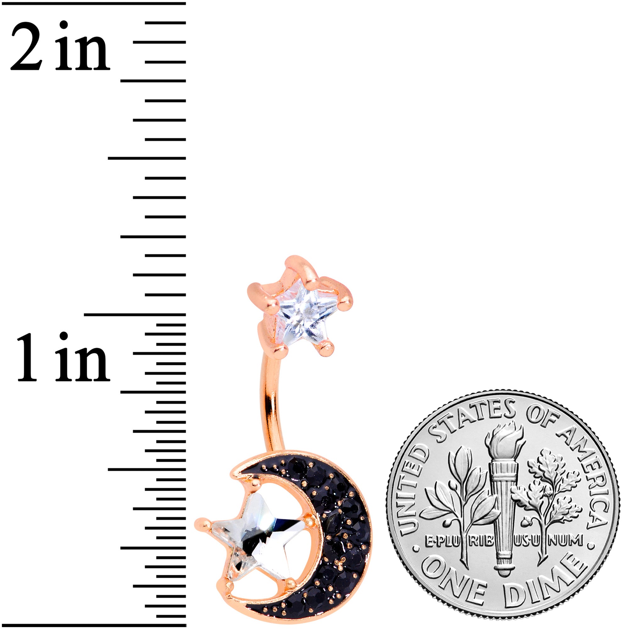 Clear CZ Gem Rose Gold Tone Black Moon Double Mount Belly Ring