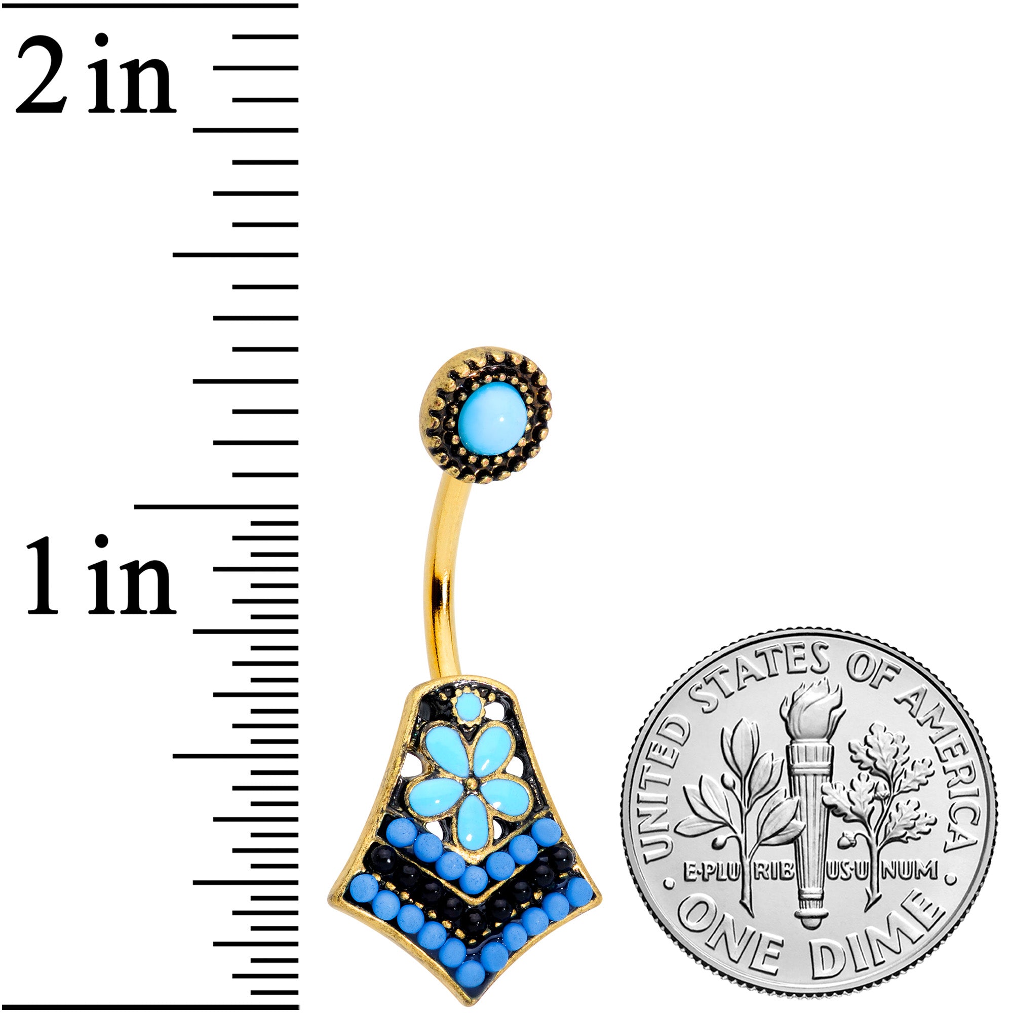 Gold Tone Shades of Blue Geometric Double Mount Belly Ring