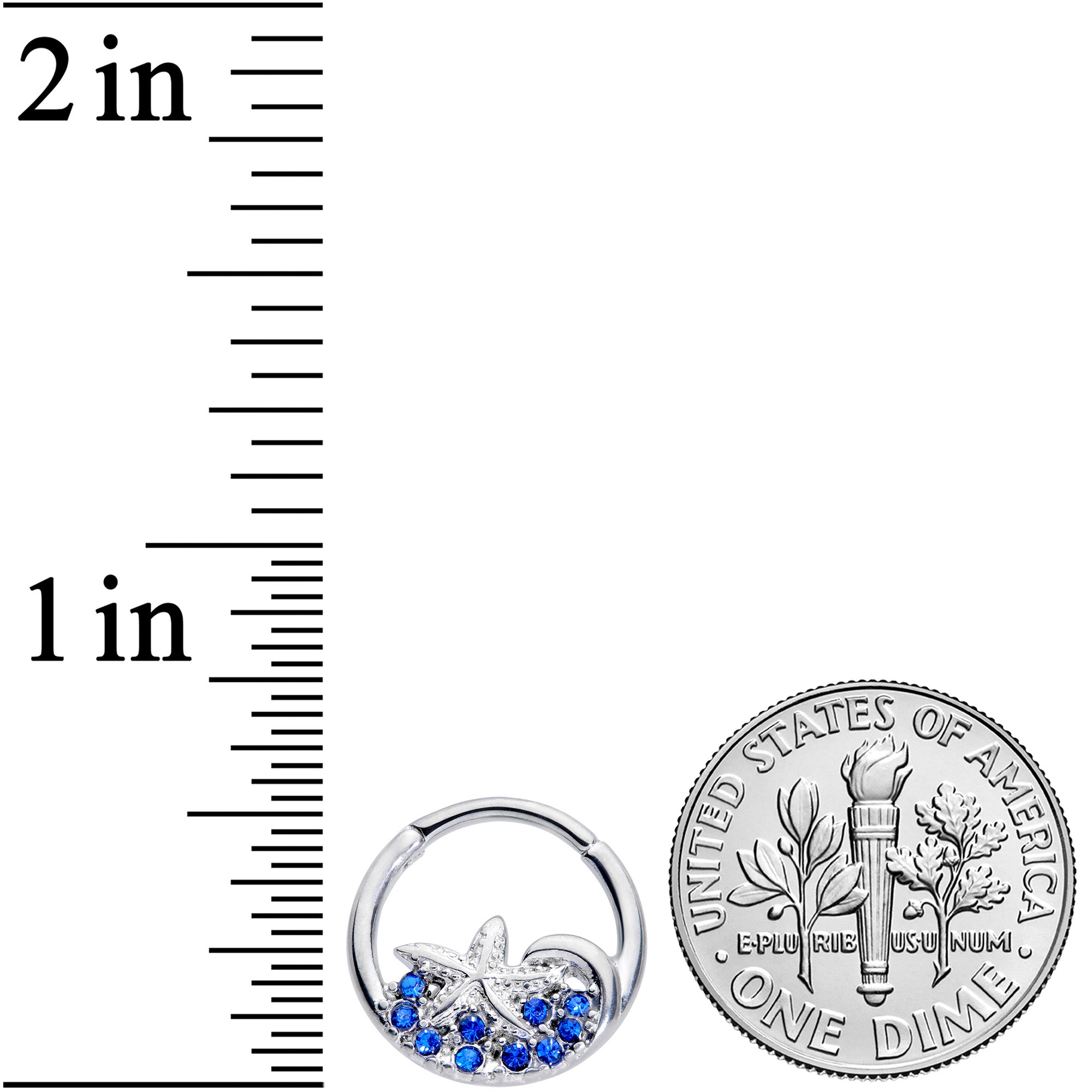 16G 3/8 Blue Gem Nautical Starfish Hinged Segment Ring