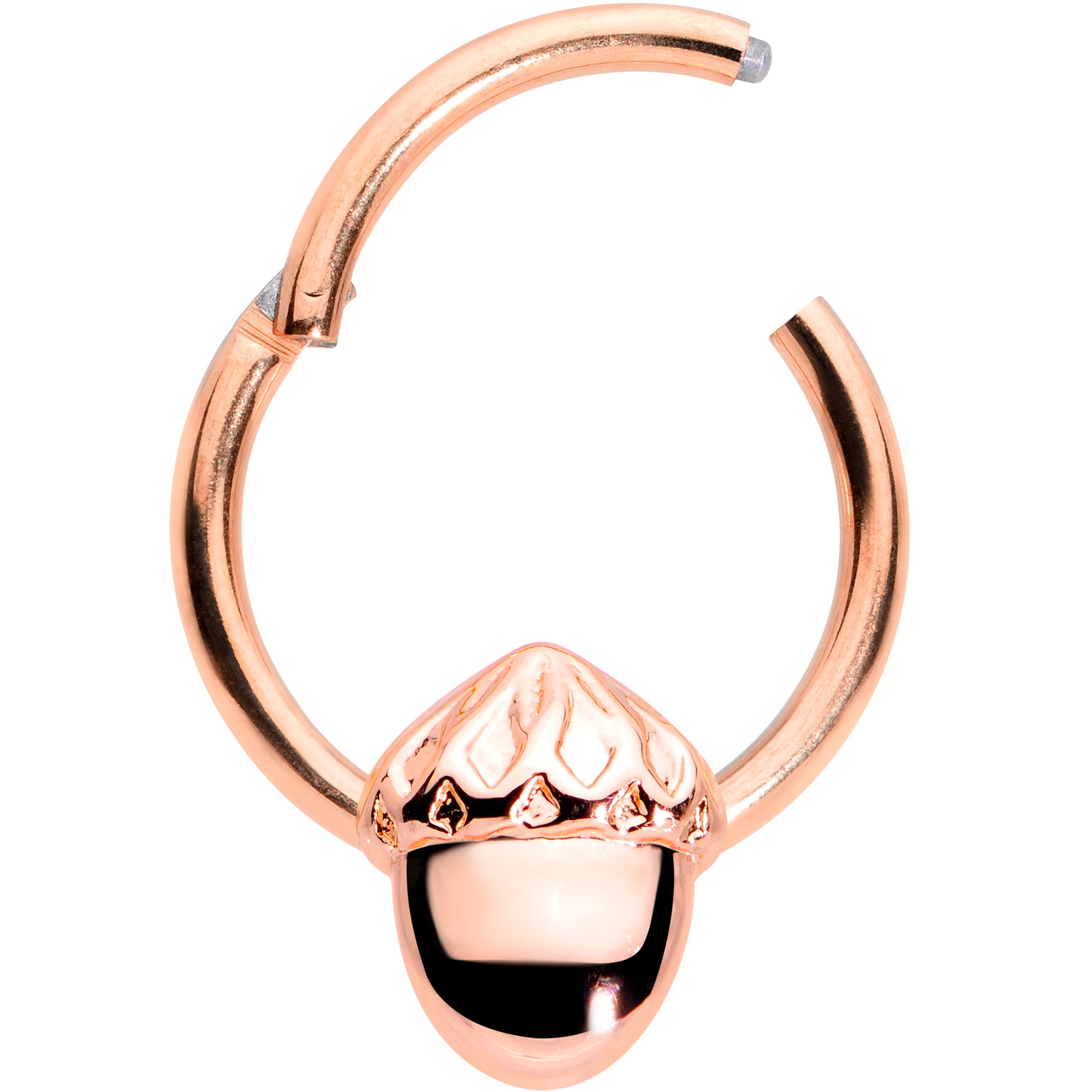 16G 3/8 Rose Gold Tone Simple Acorn Hinged Segment Ring