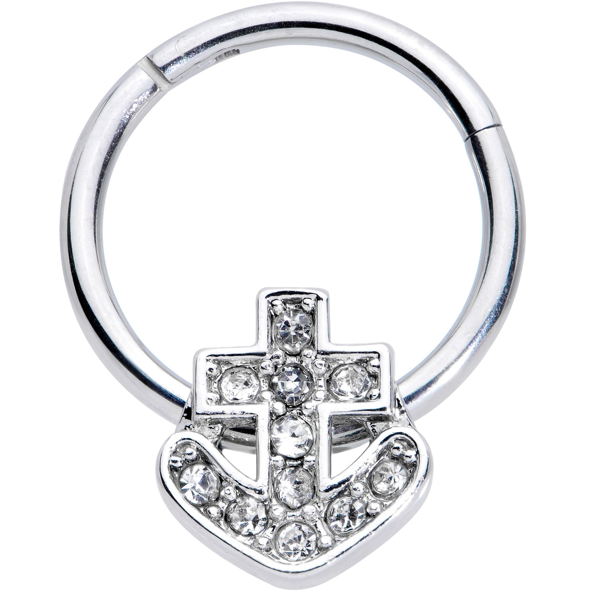 16G 3/8 Clear Gem Nautical Anchor Hinged Segment Ring