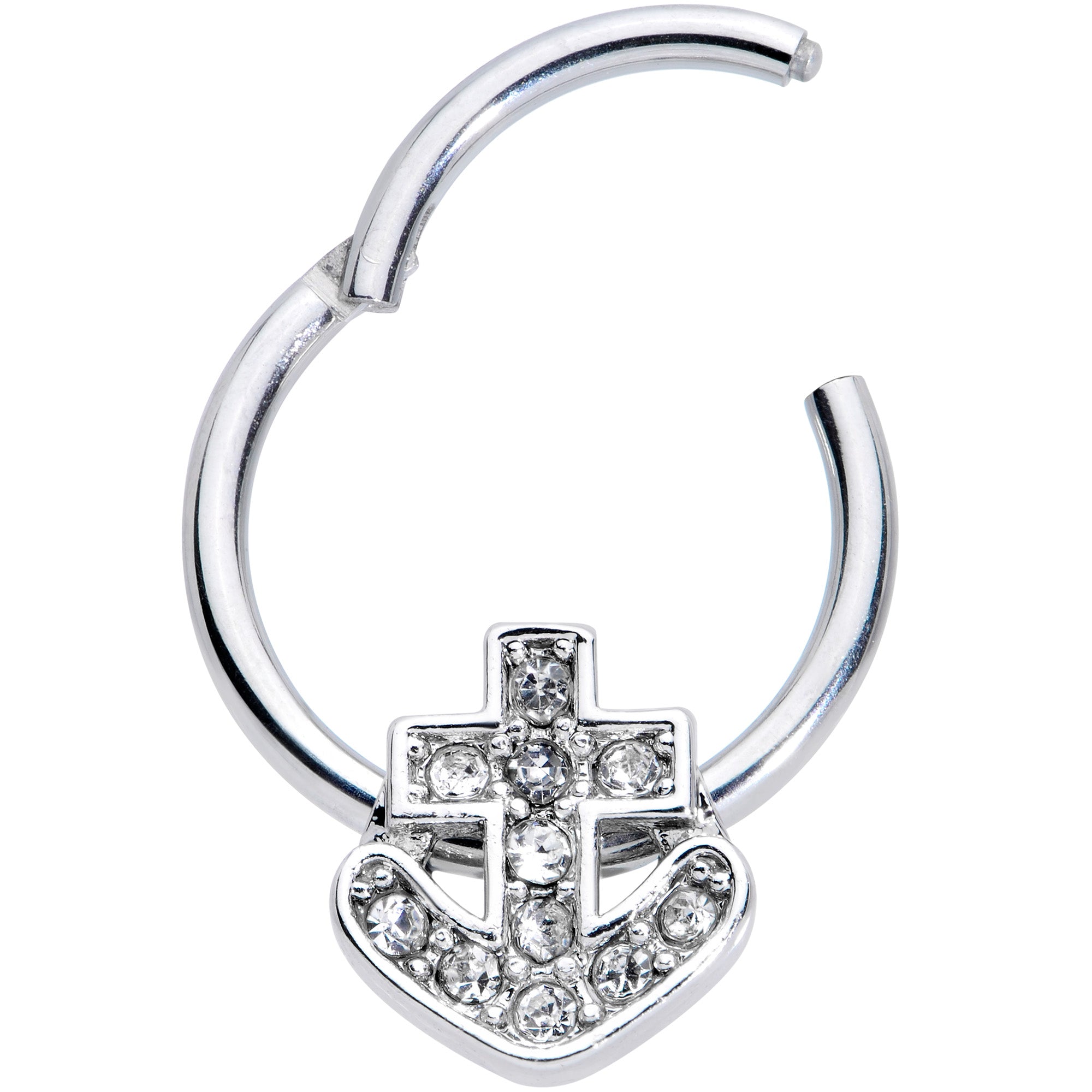 16G 3/8 Clear Gem Nautical Anchor Hinged Segment Ring