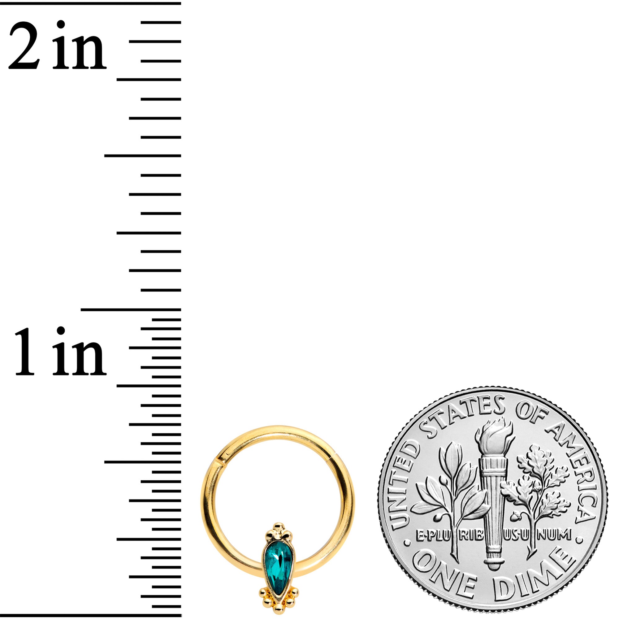 16G 3/8 Green Gem Gold Tone Teardrop Hinged Segment Ring