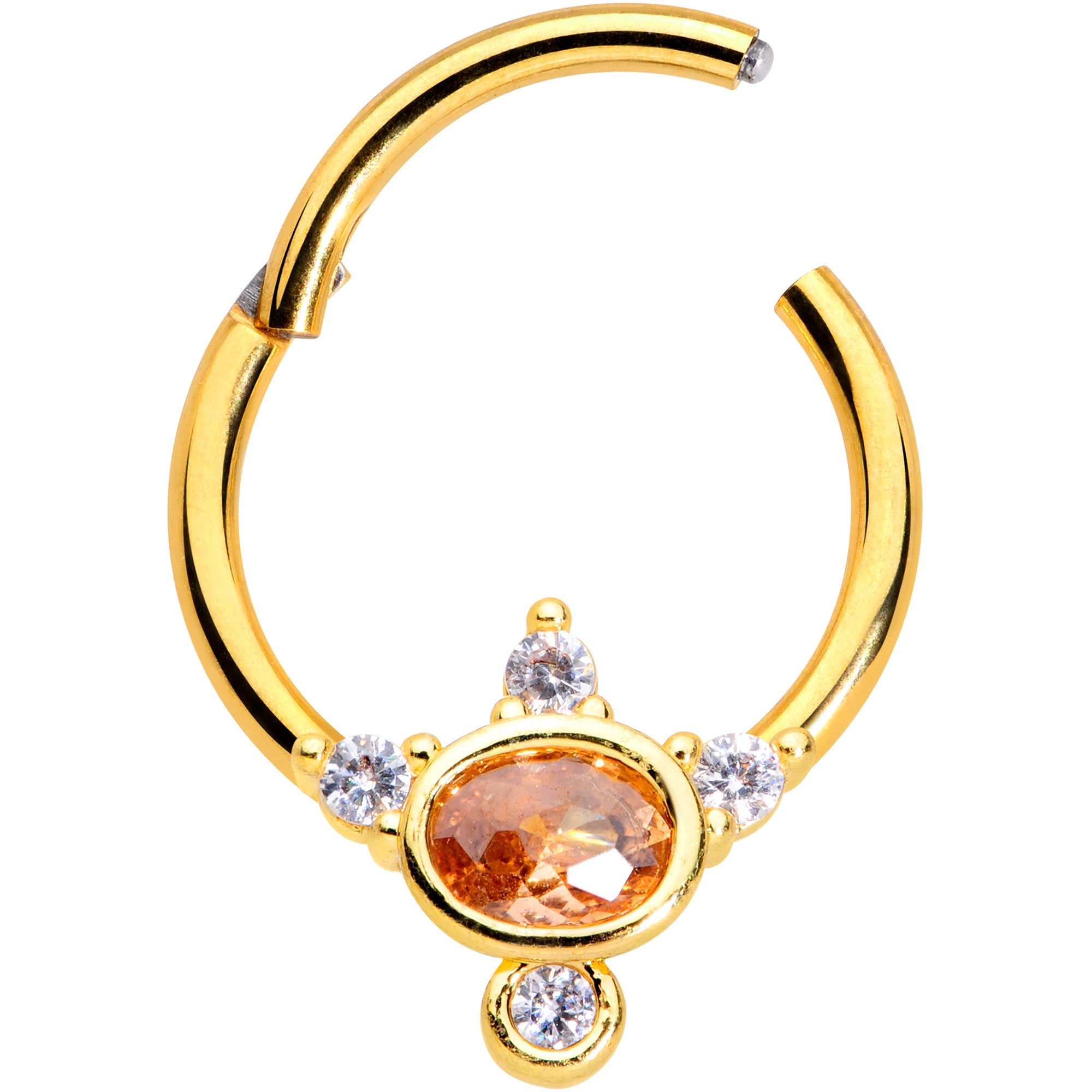 16G 3/8 Orange CZ Gem Gold Tone Elegant Oval Hinged Segment Ring