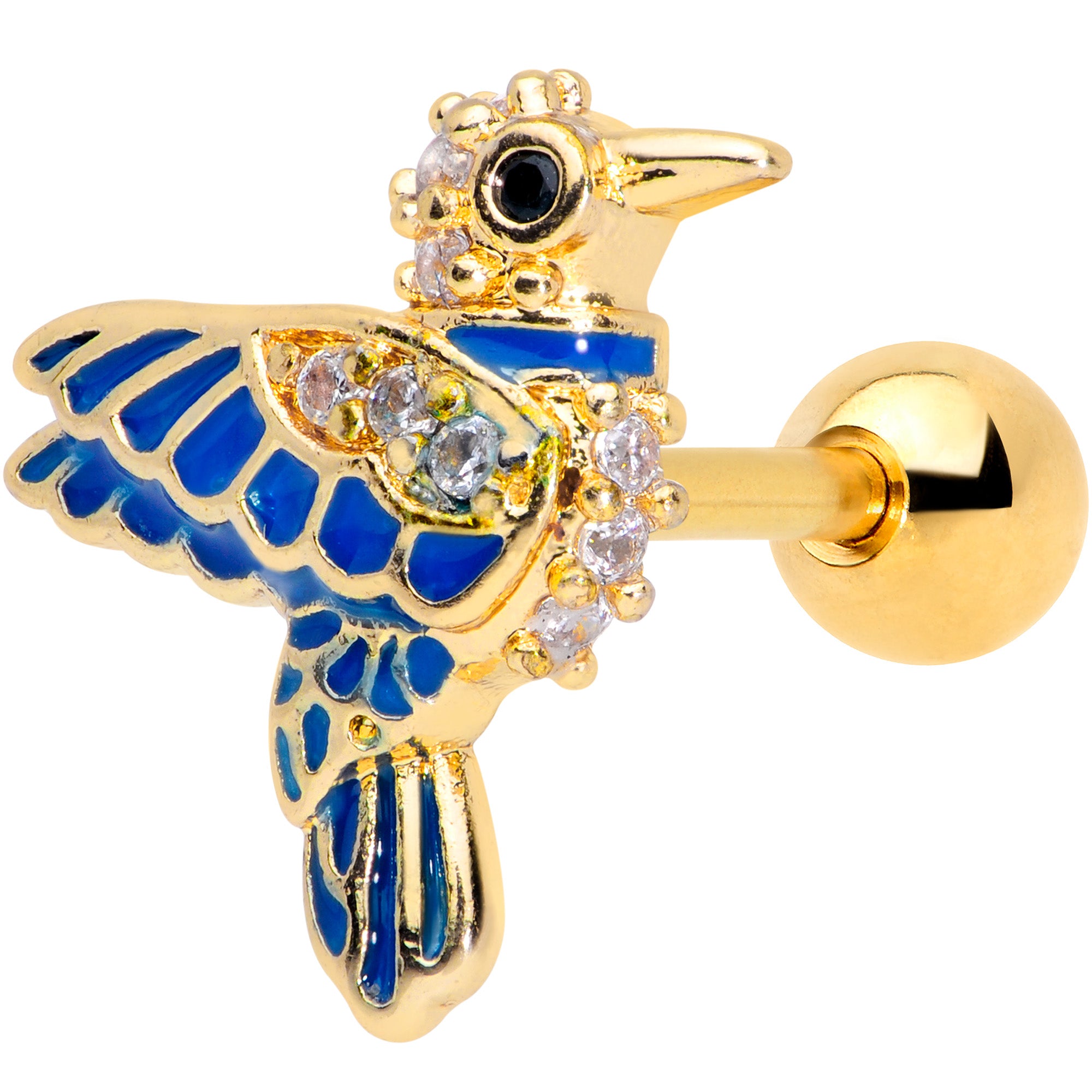 16G 1/4 Clear Gem Gold Tone Blue Bird Cartilage Tragus