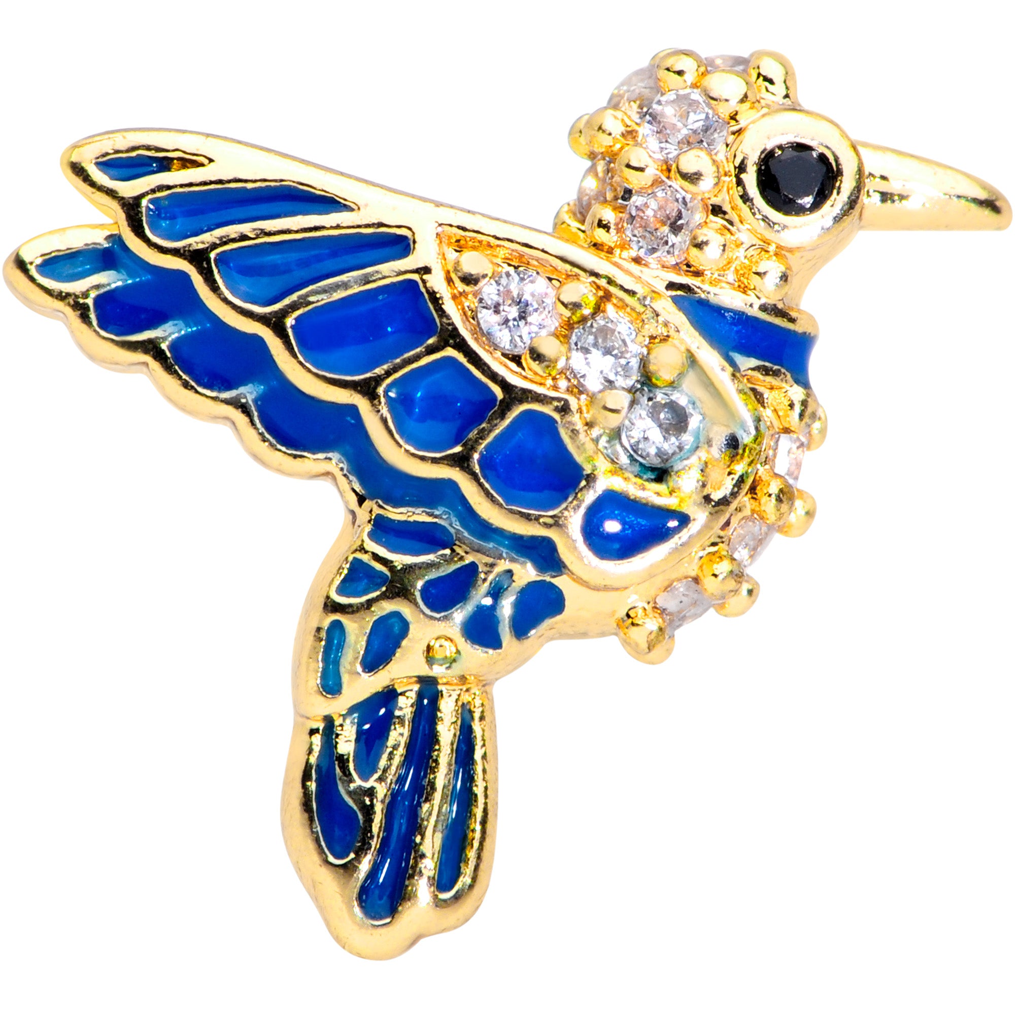 16G 1/4 Clear Gem Gold Tone Blue Bird Cartilage Tragus