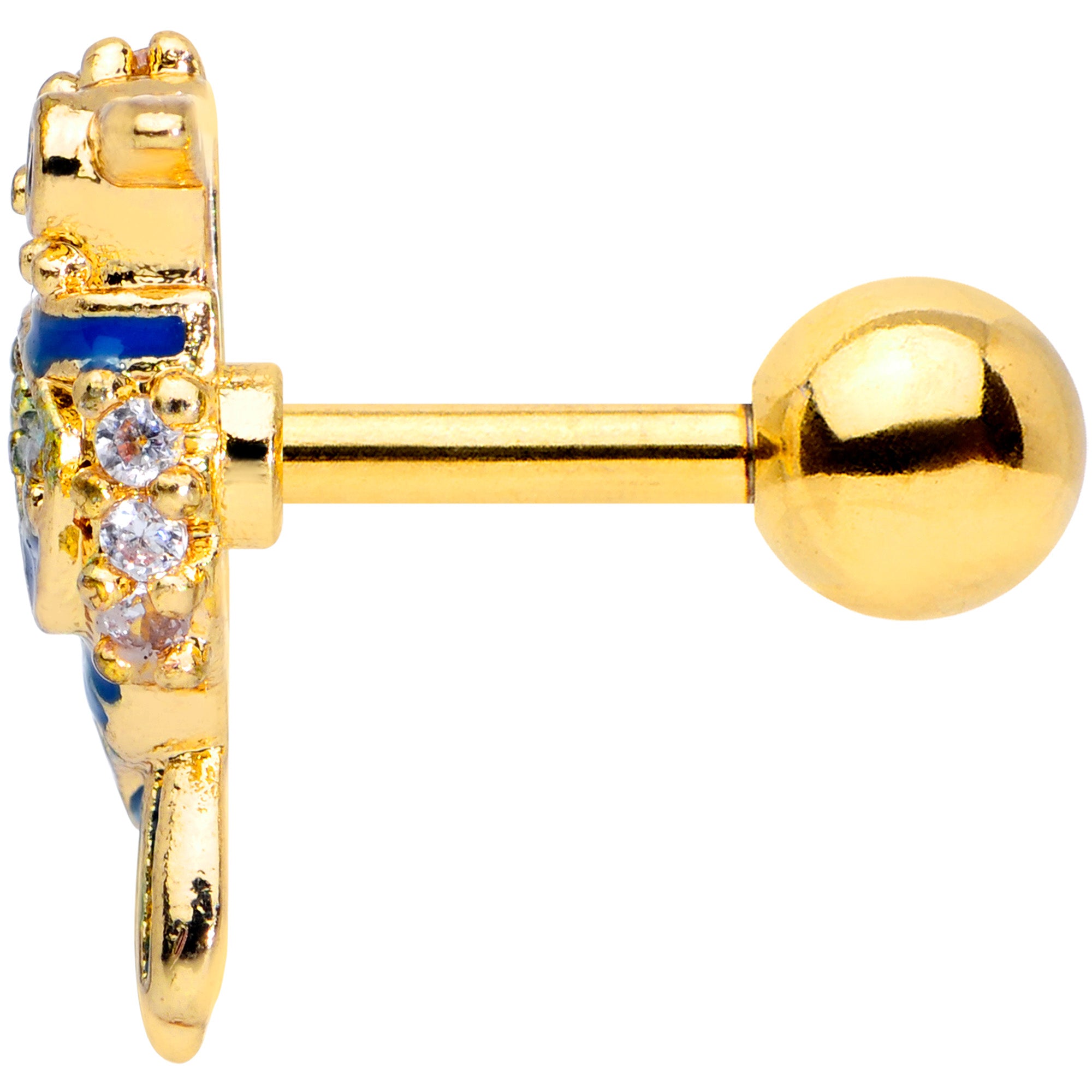 16G 1/4 Clear Gem Gold Tone Blue Bird Cartilage Tragus