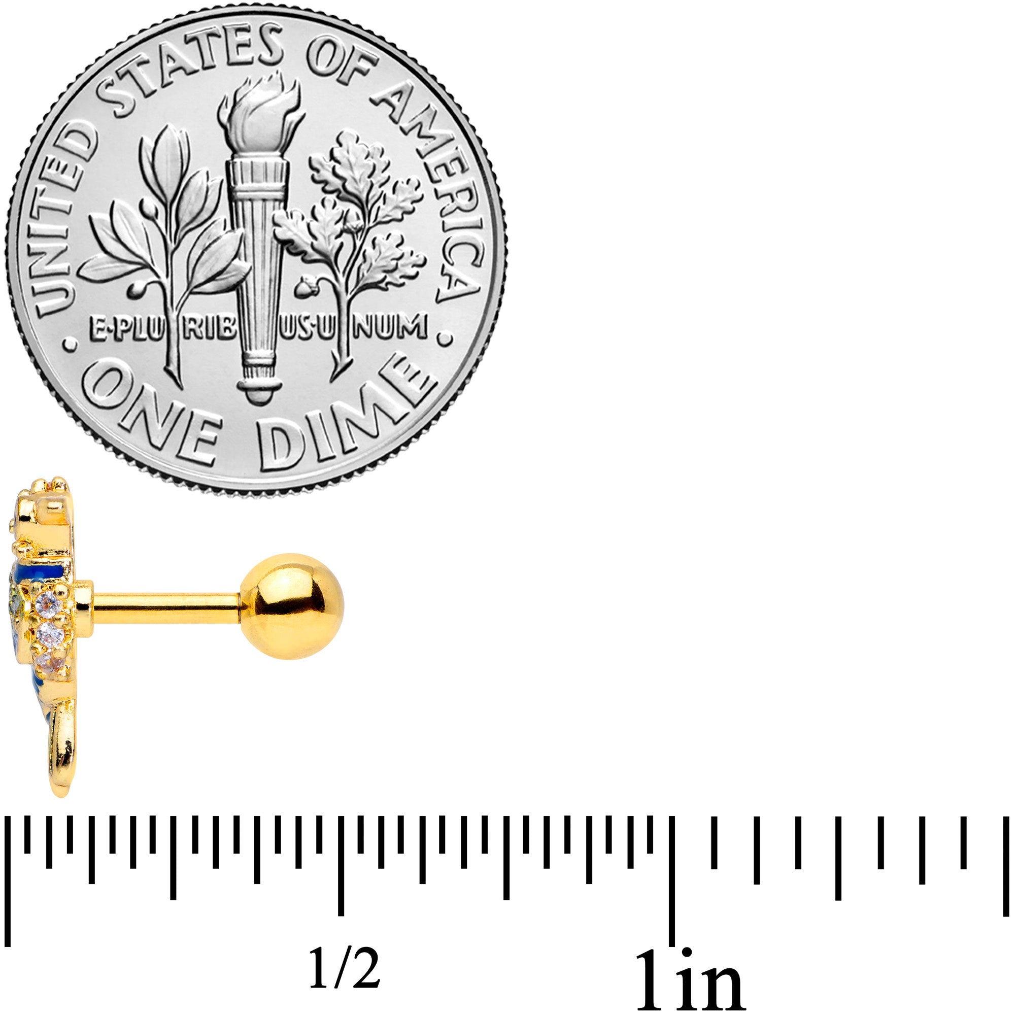 16G 1/4 Clear Gem Gold Tone Blue Bird Cartilage Tragus