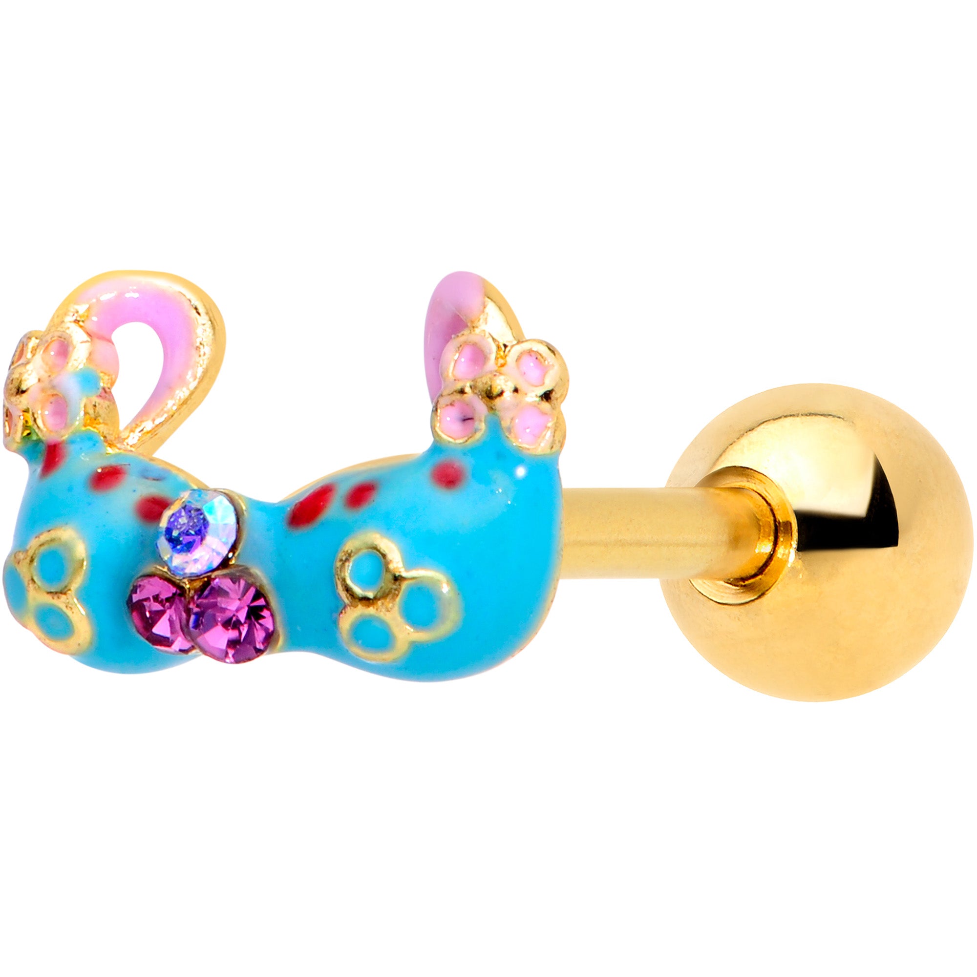 16G 1/4 Pink Gem Gold Tone Bikini Top Cartilage Tragus Earring