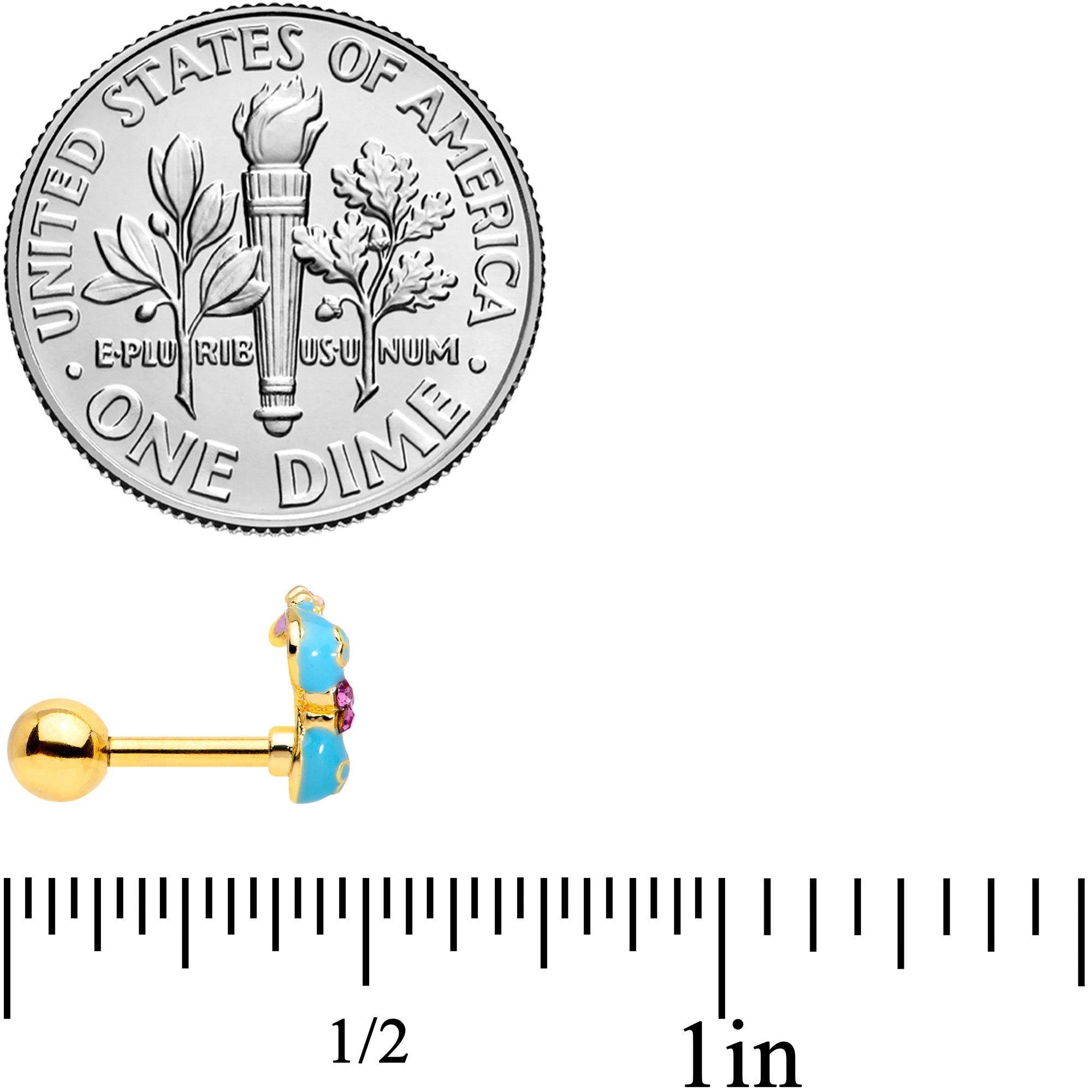 16G 1/4 Pink Gem Gold Tone Bikini Top Cartilage Tragus Earring