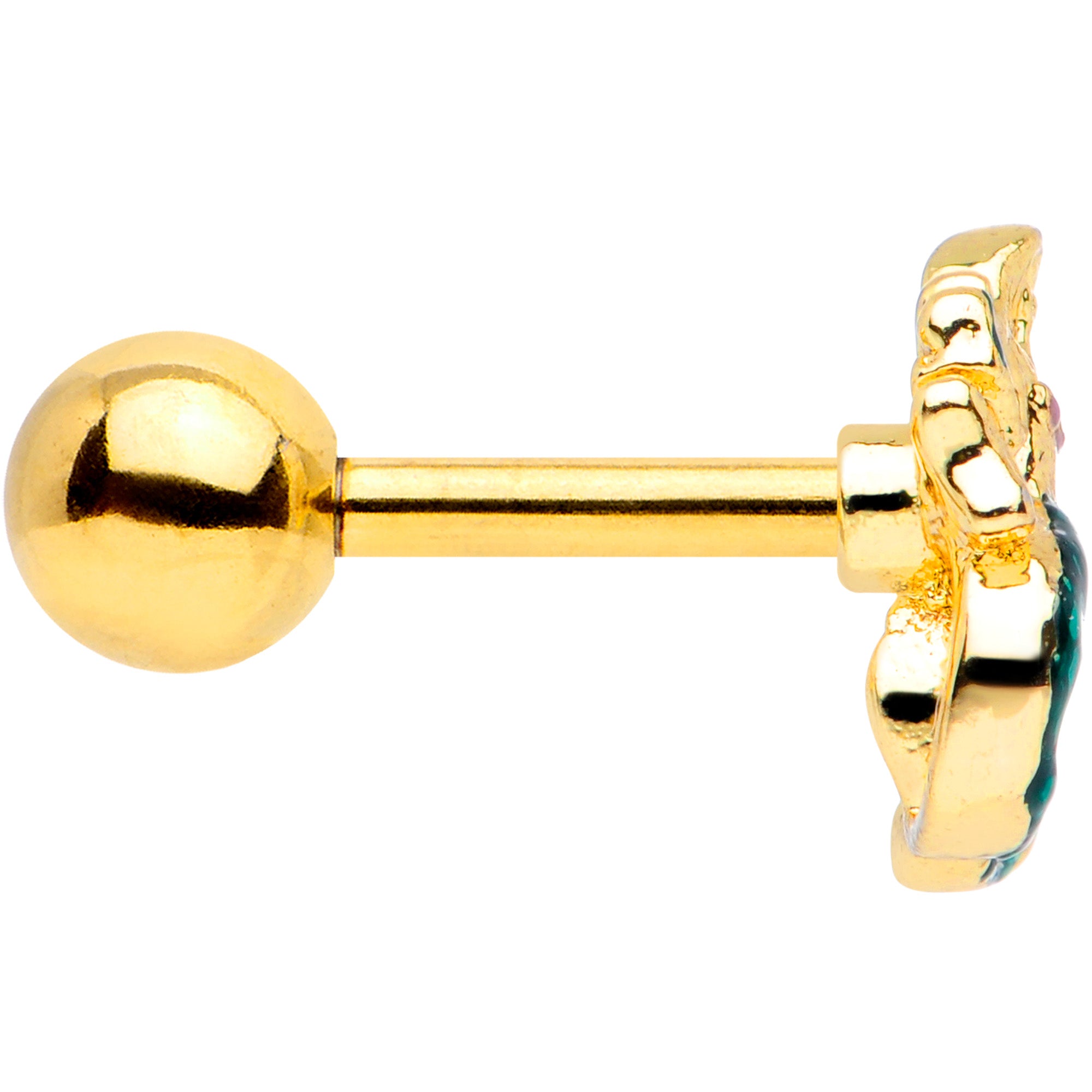 16G 1/4 Gold Tone Green Mermaid Cartilage Tragus Earring