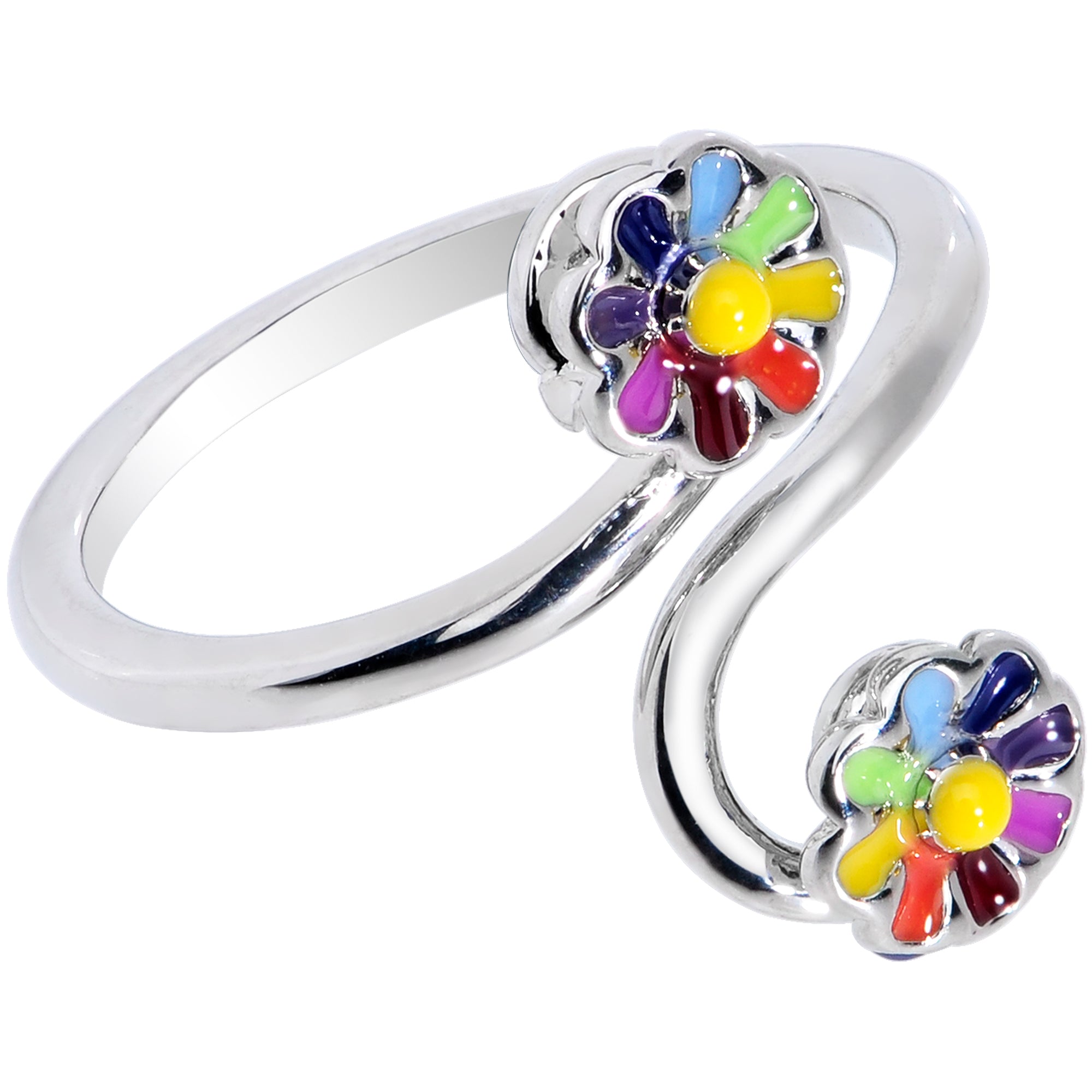 Spring Summer Rainbow Flower Spiral Toe Ring