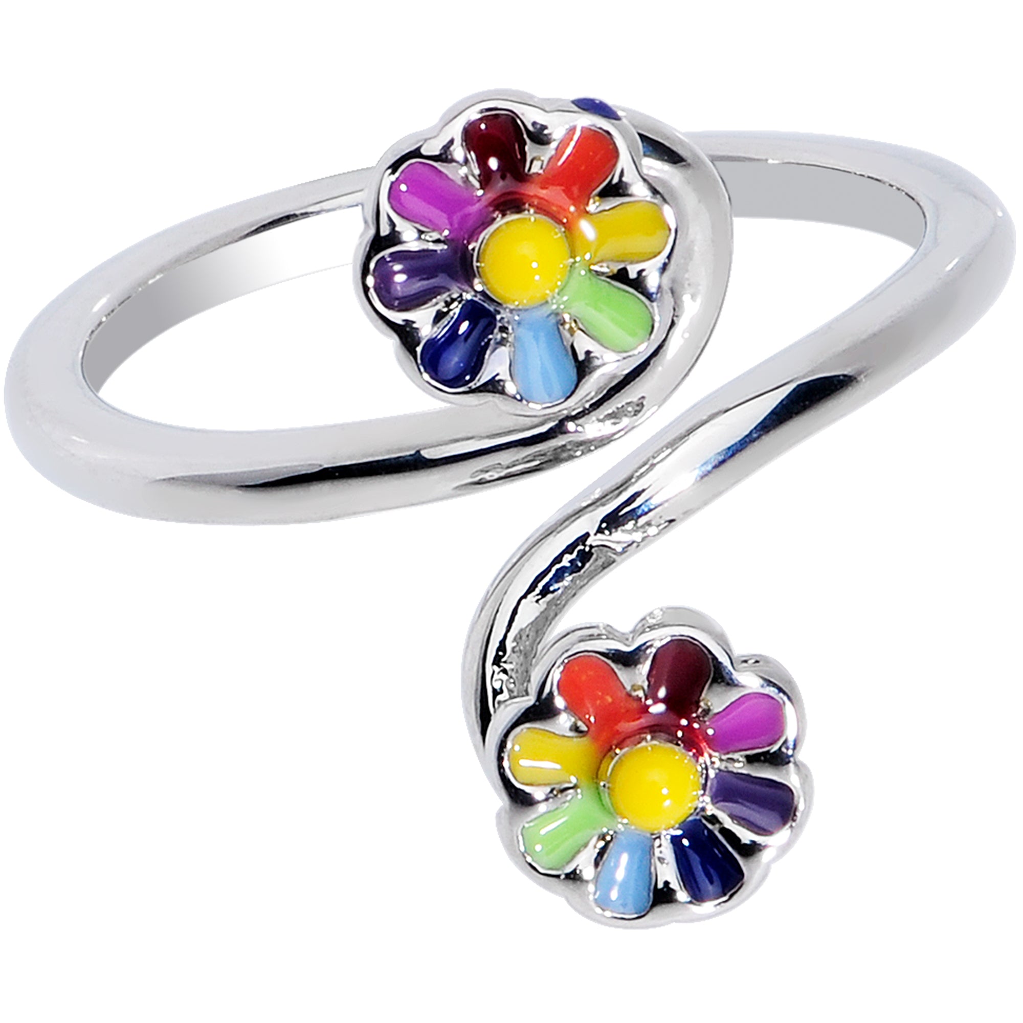 Spring Summer Rainbow Flower Spiral Toe Ring
