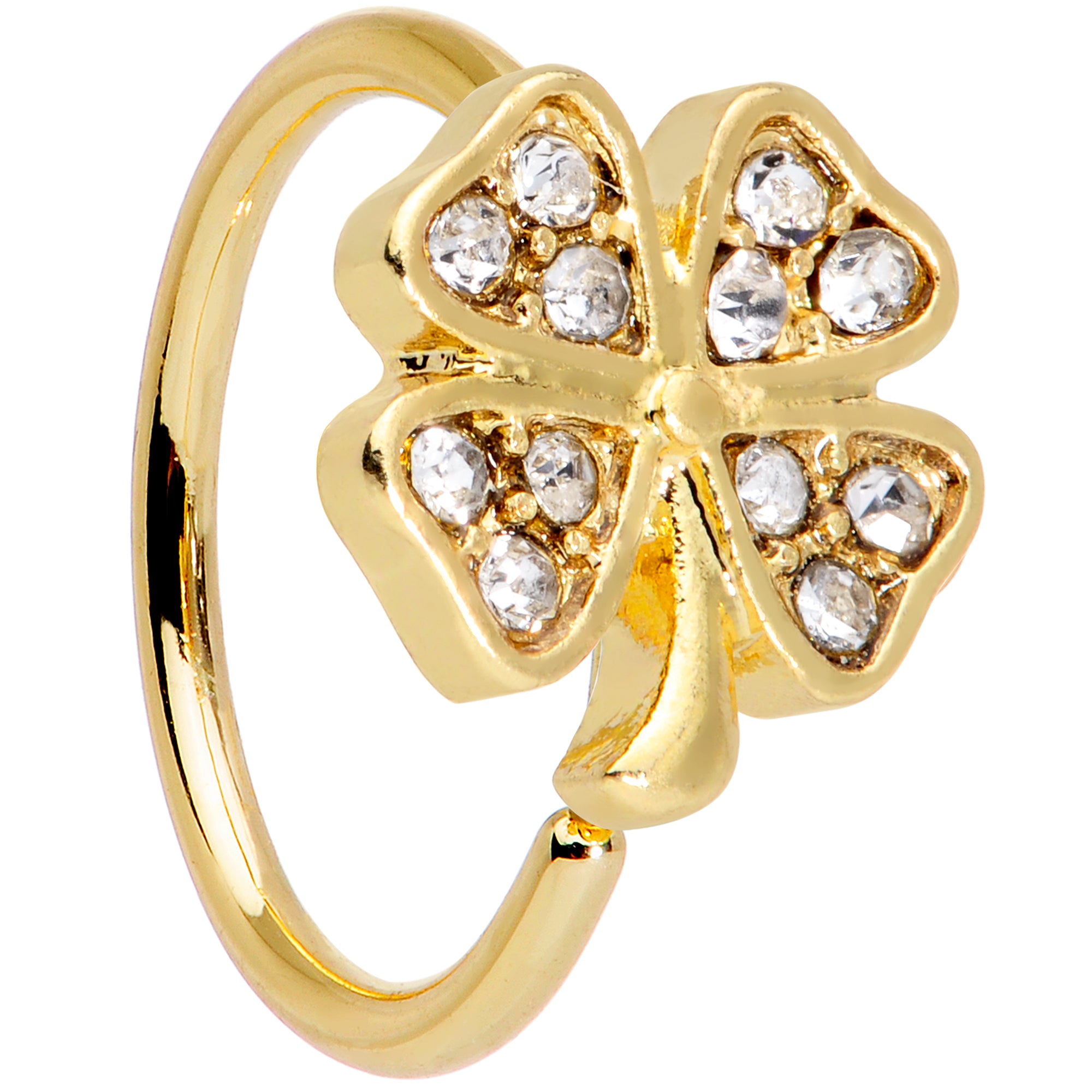 20G 5/16 Clear Gem Gold Tone Shamrock St Patricks Day Nose Hoop