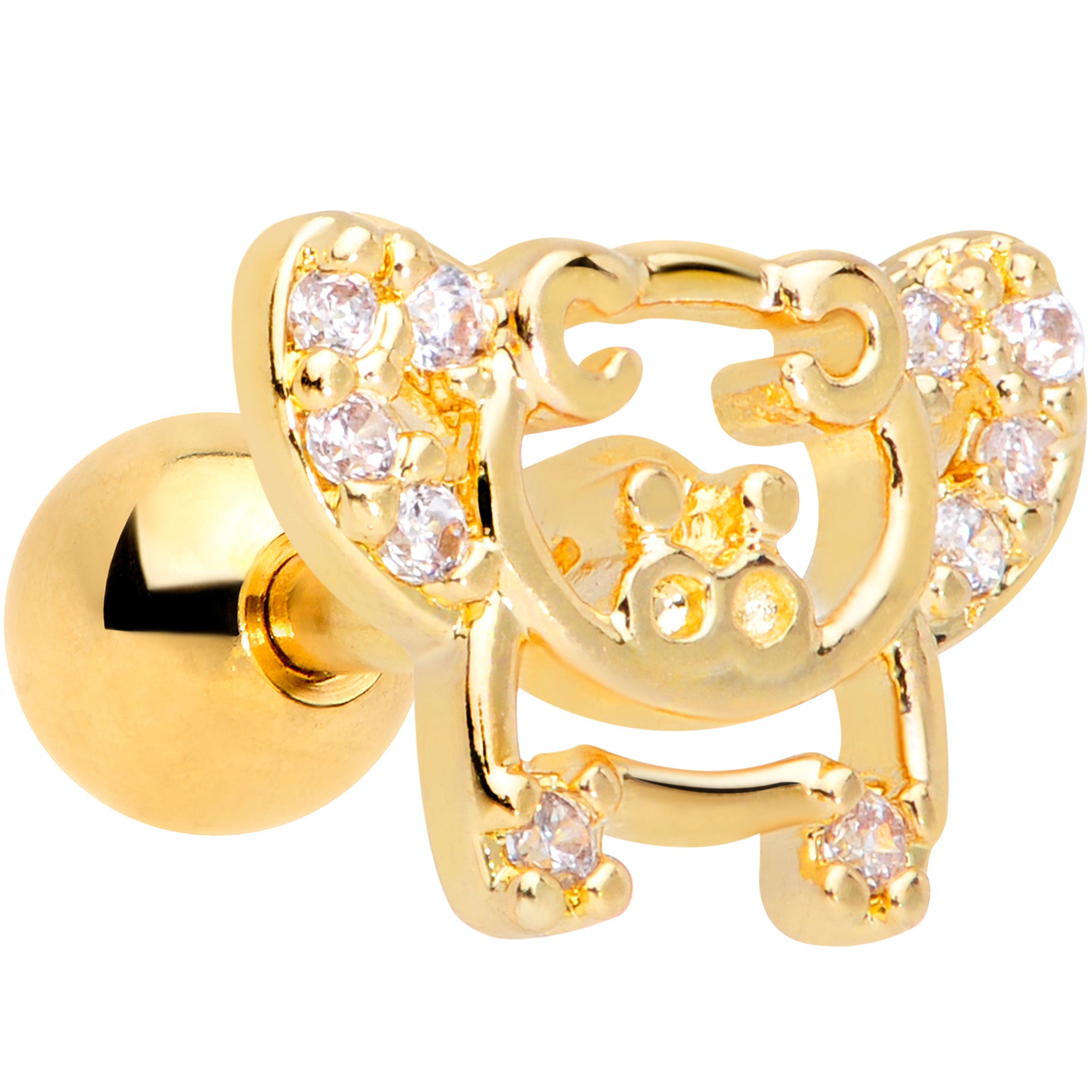 16G 1/4 Clear Gem Gold Tone Flying Pigs Cartilage Tragus Earring