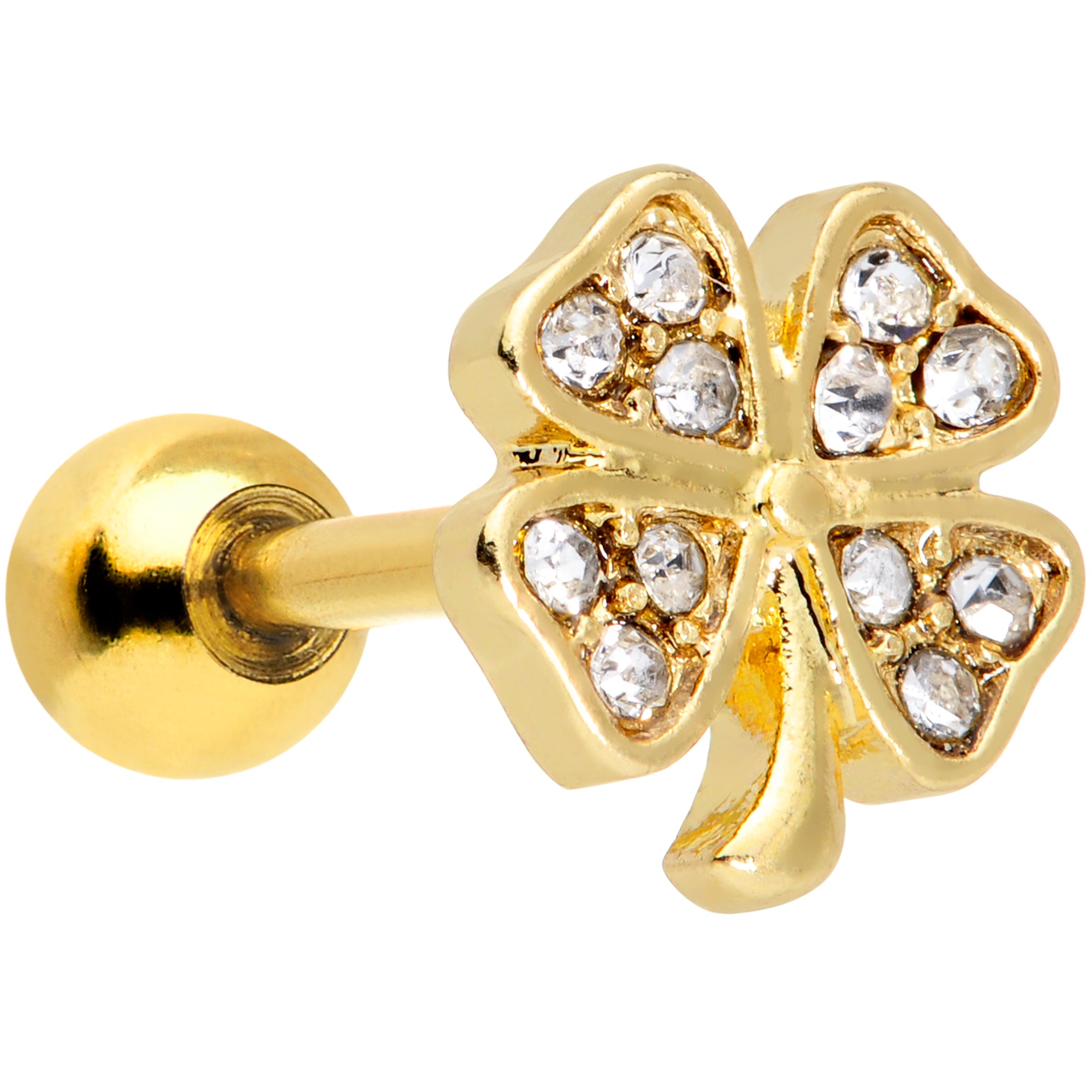 16G 1/4 Gold Tone Shamrock St Patricks Day Cartilage Tragus