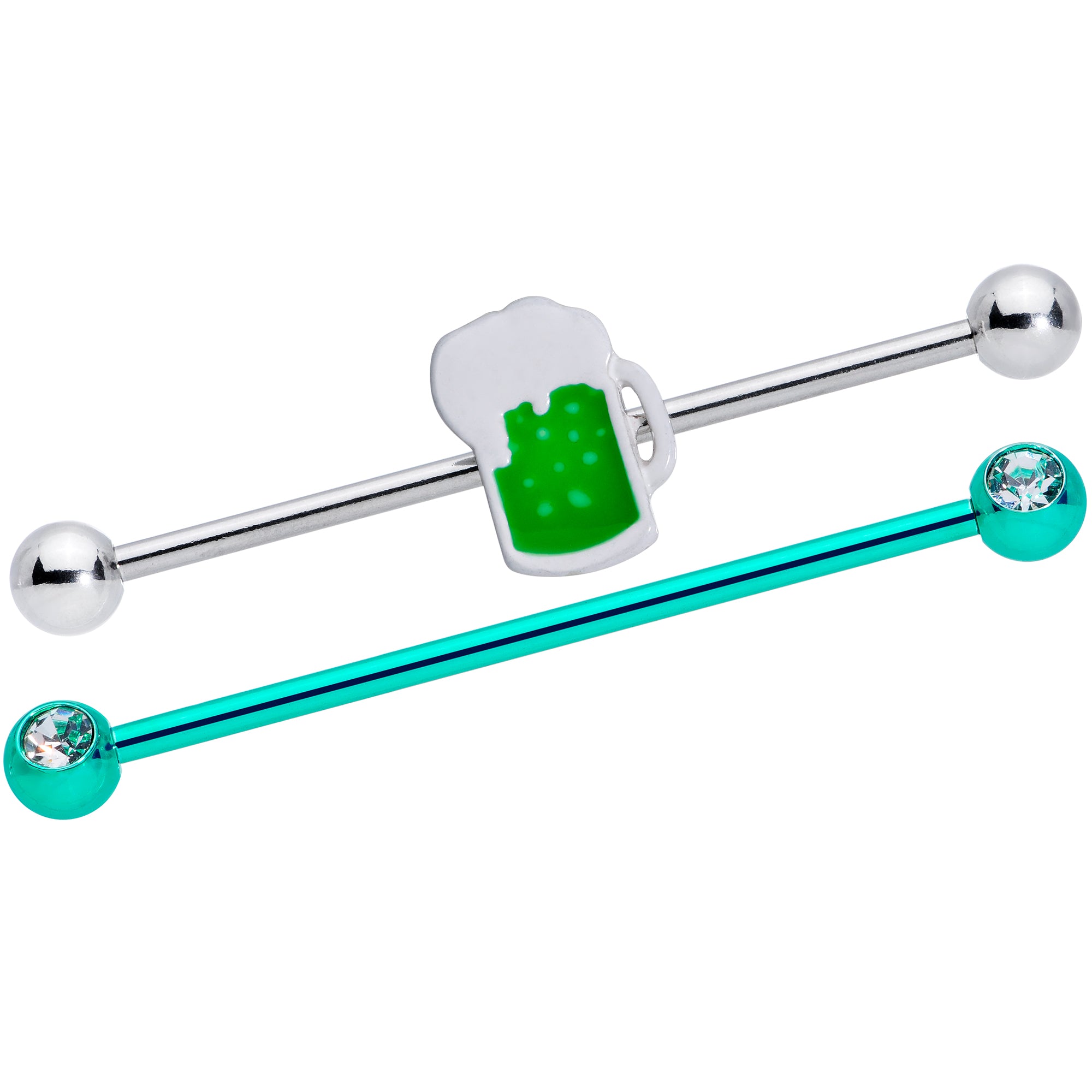 14G Green Beer St Patricks Day Industrial Barbell Set of 2 38mm