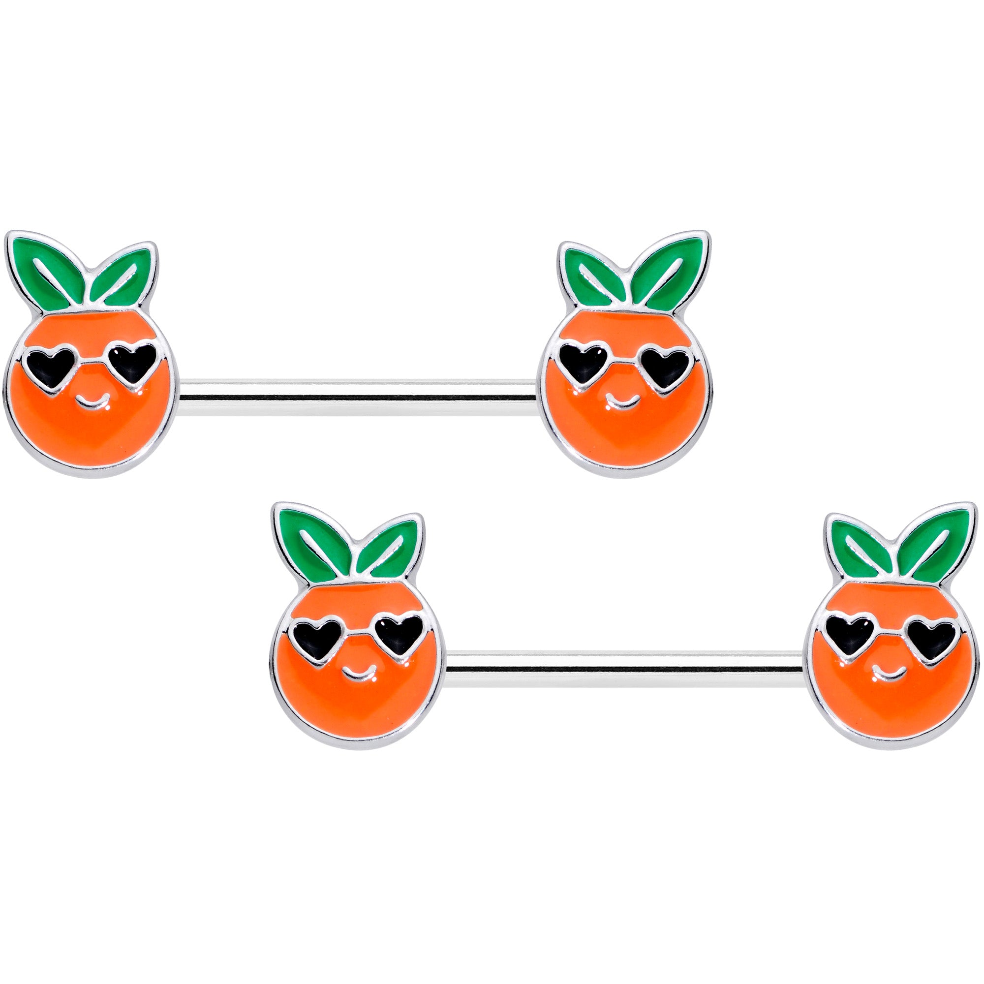 14G 5/8 Citrus Fun Orange Fruit Barbell Nipple Ring Set