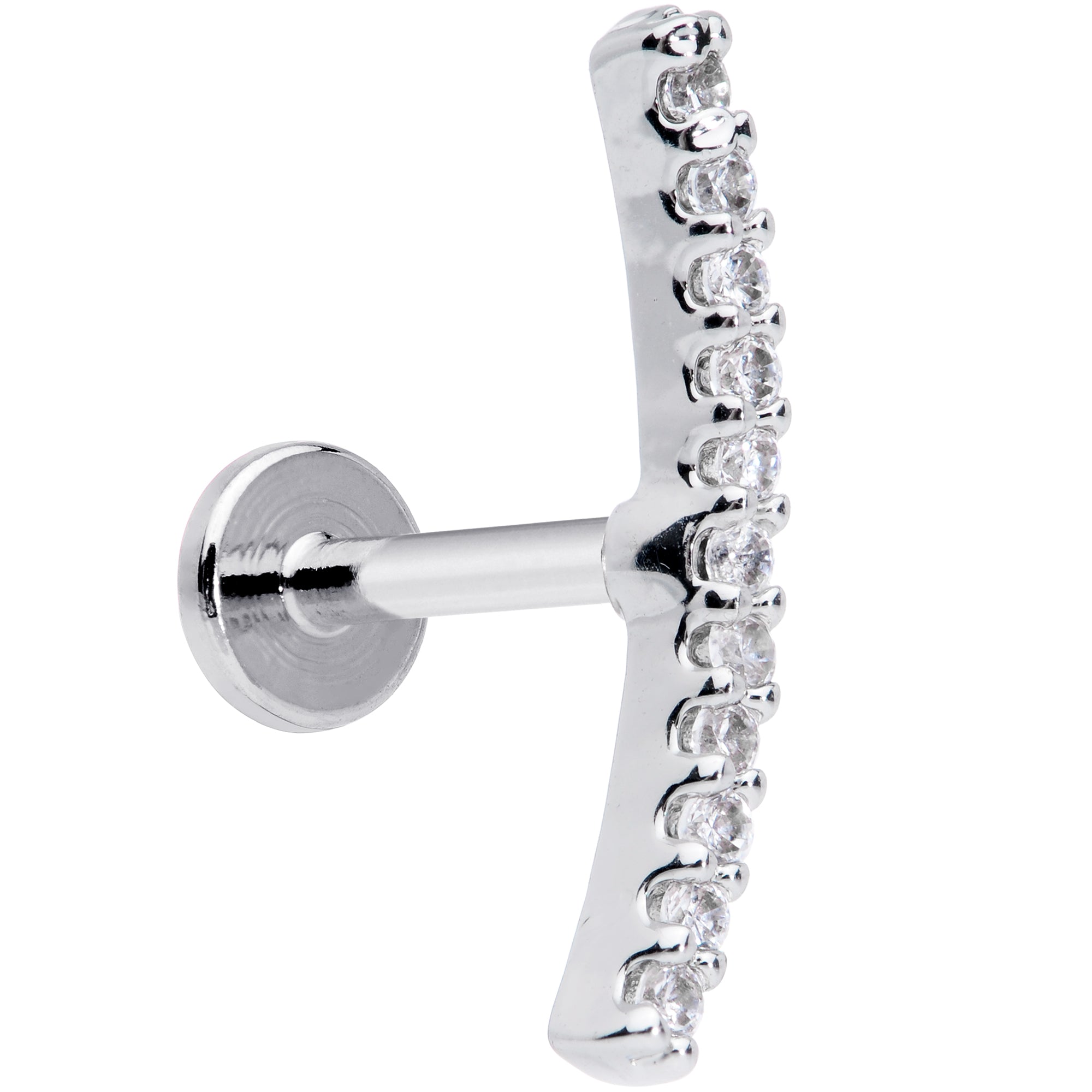 16G 1/4 Clear CZ Gem Curve Internal Thread Labret Monroe Tragus