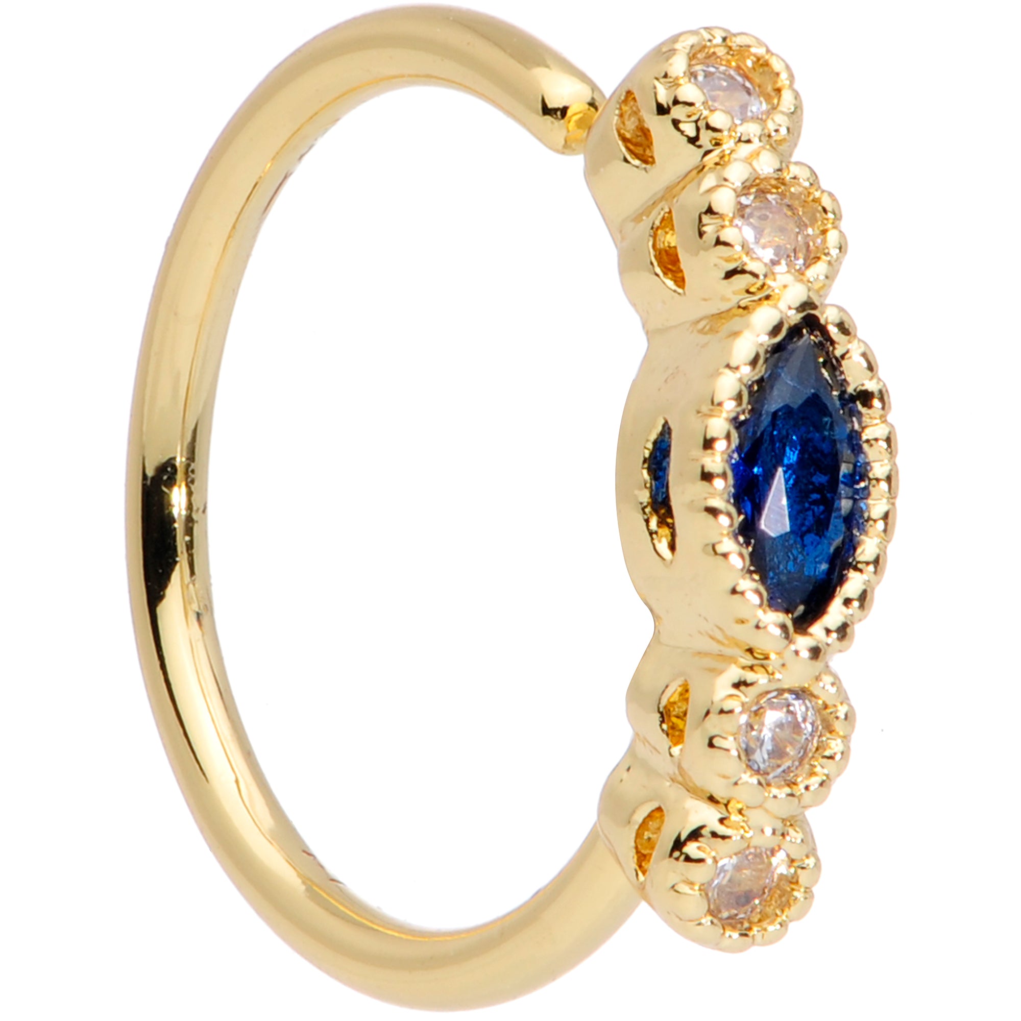 20G 5/16 Clear Blue CZ Gem Gold Tone Noble Oval Nose Hoop