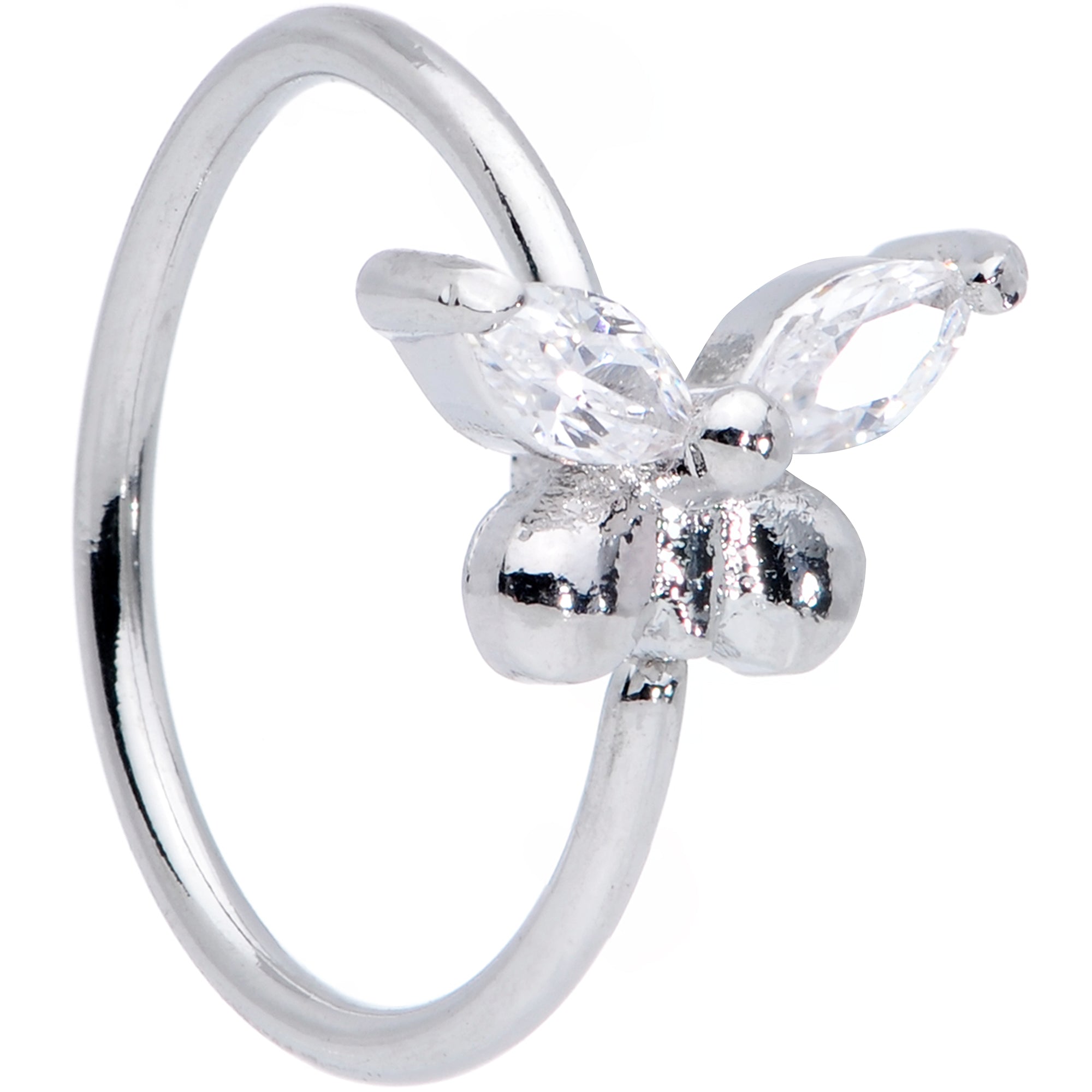 20G 5/16 Clear CZ Gem Glam Butterfly Nose Hoop