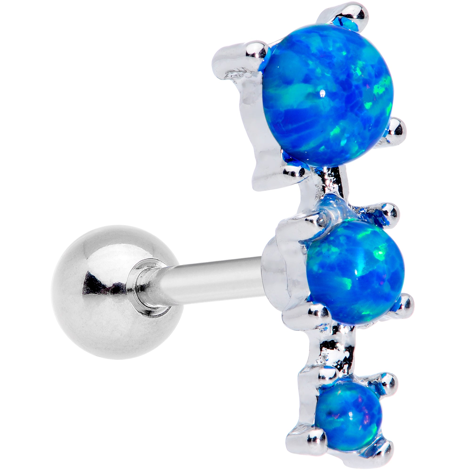 16G 1/4 Blue Synthetic Opal Triad Cartilage Tragus