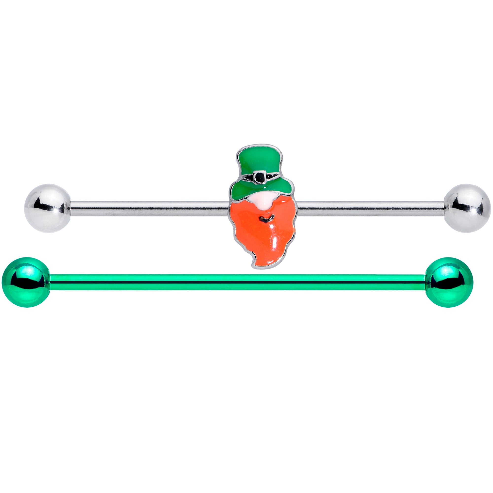 14G Green Leprechaun St Patricks Day Industrial Barbell Set 38mm
