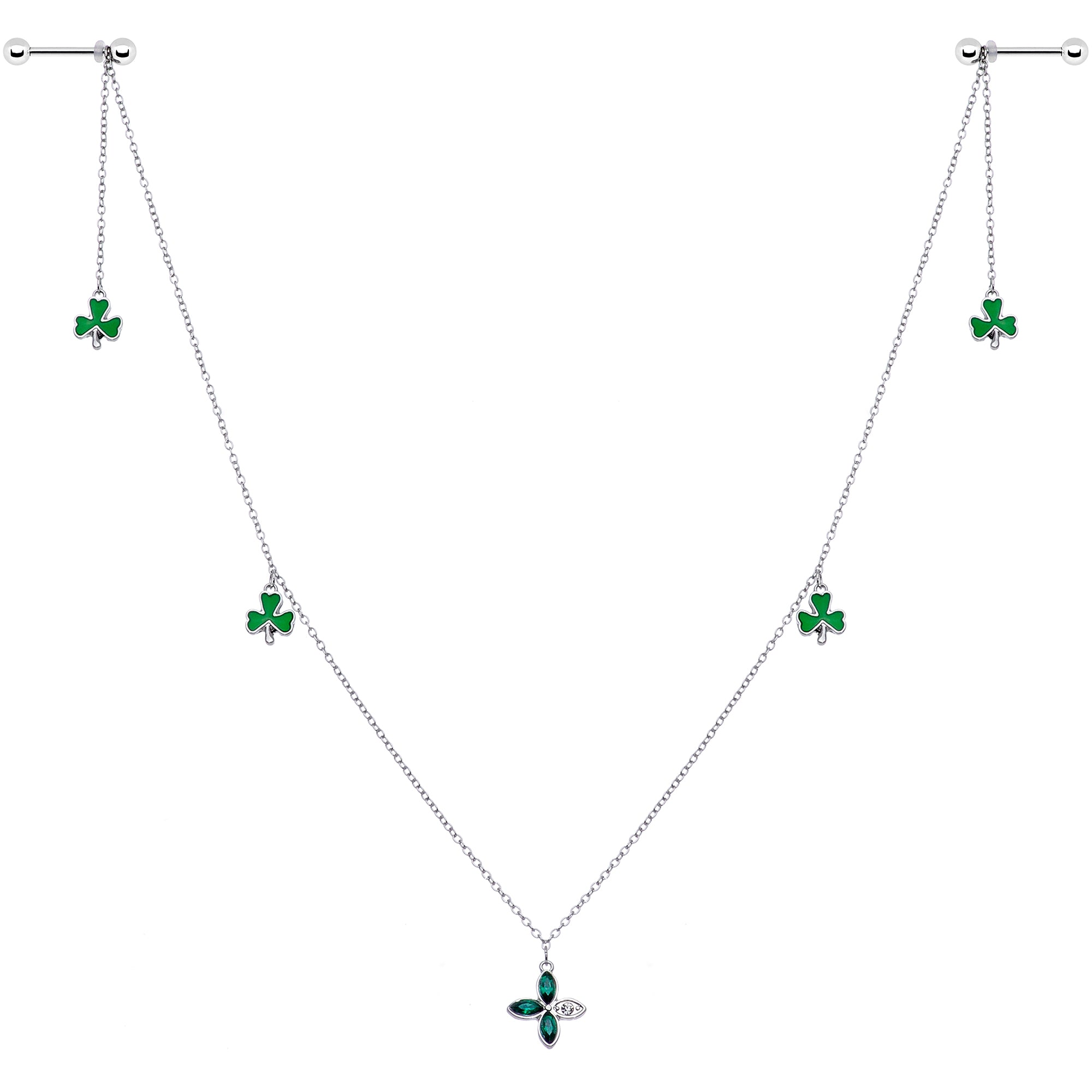 14G 9/16 Green Gem Shamrock St Patricks Day Dangle Nipple Chain