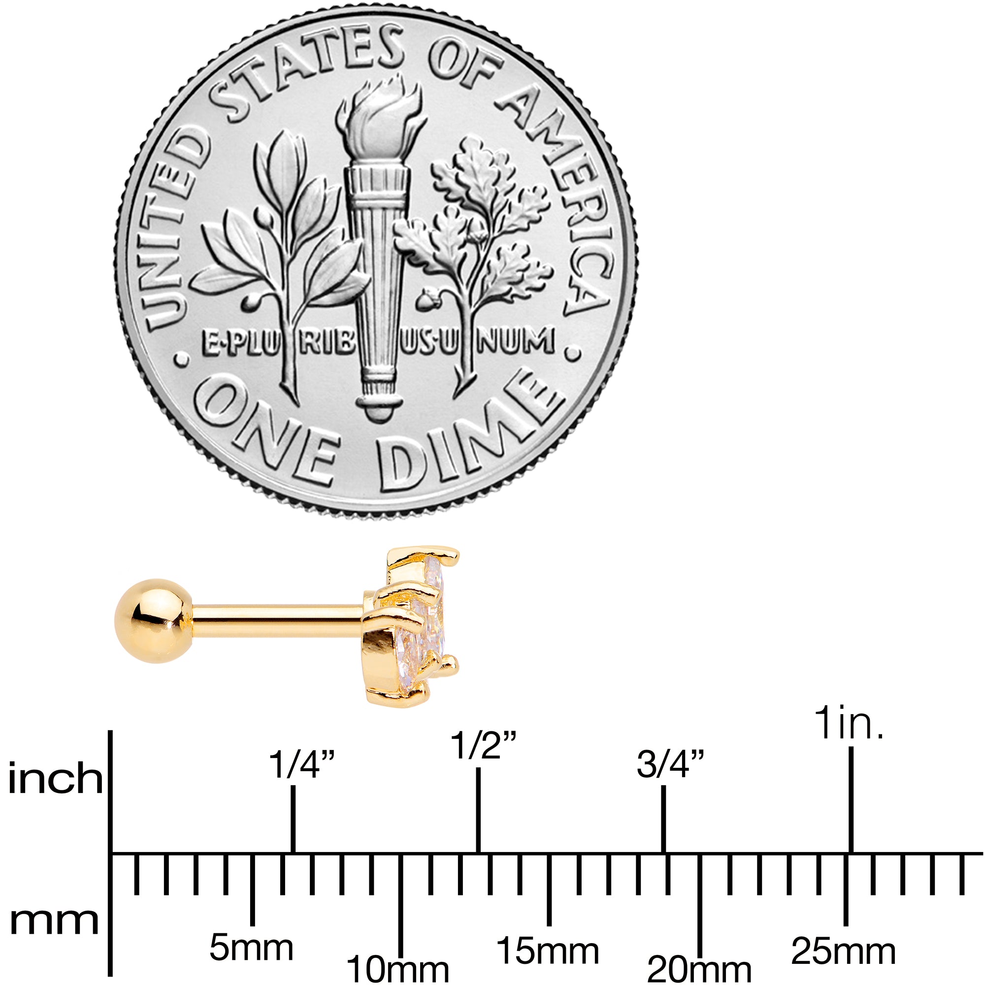 16G 1/4 Clear CZ Gem Gold Tone Crown Cartilage Tragus Earring