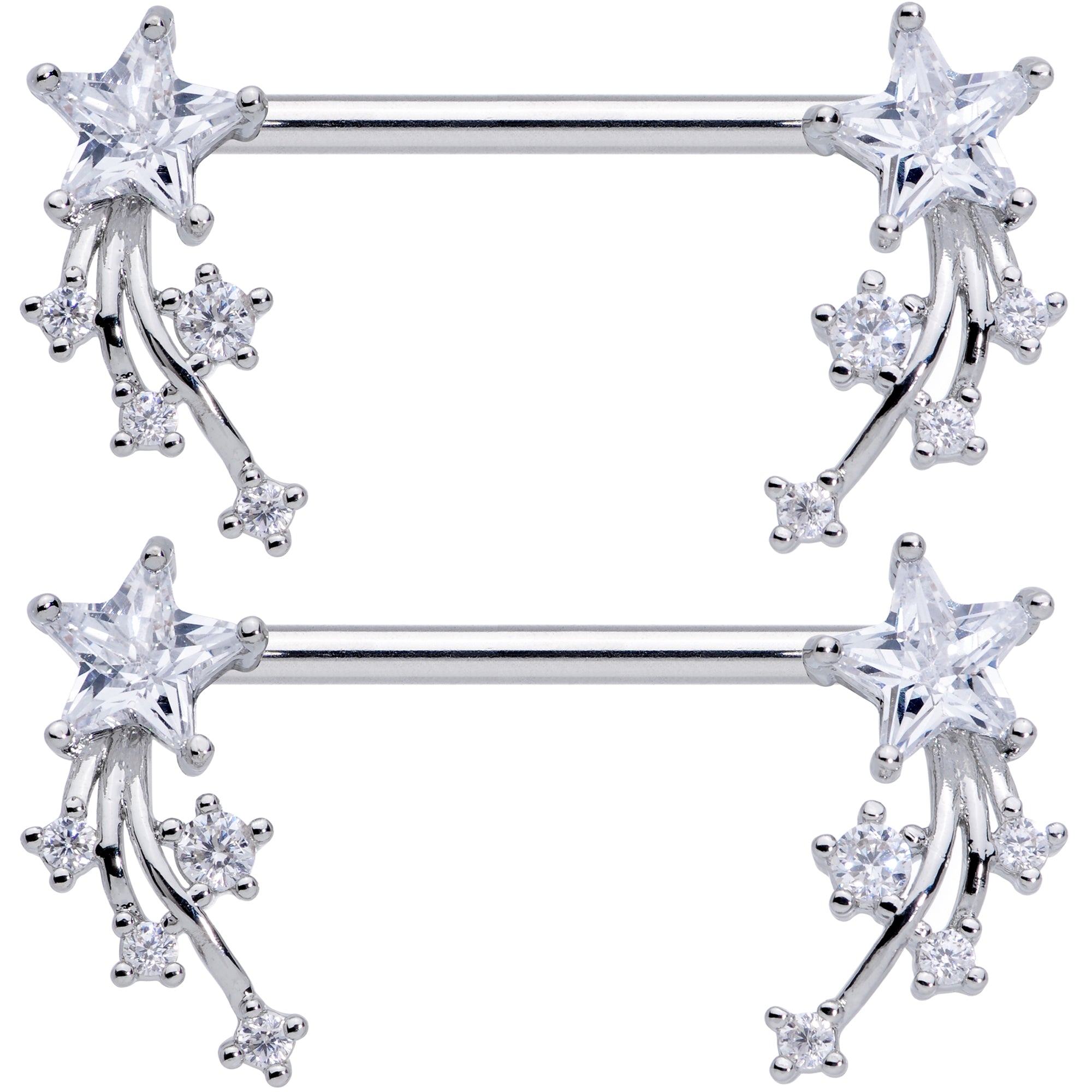 14G 5/8 Clear CZ Gem Shooting Star Barbell Nipple Ring Set