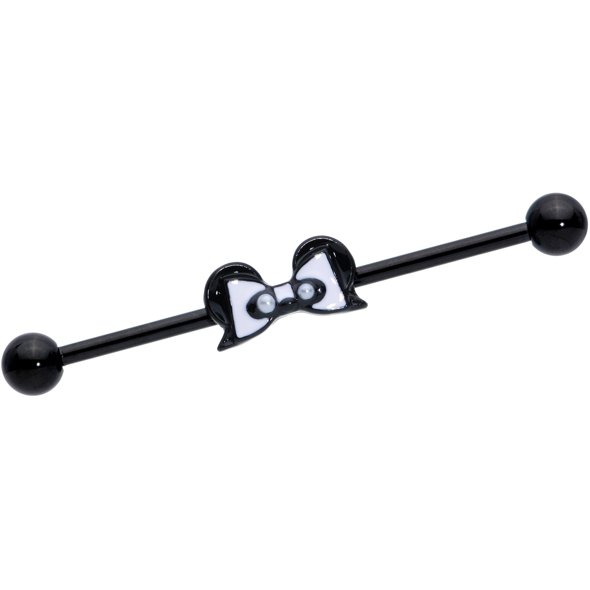 14G Black Bow Panda Bear Industrial Barbell 38mm