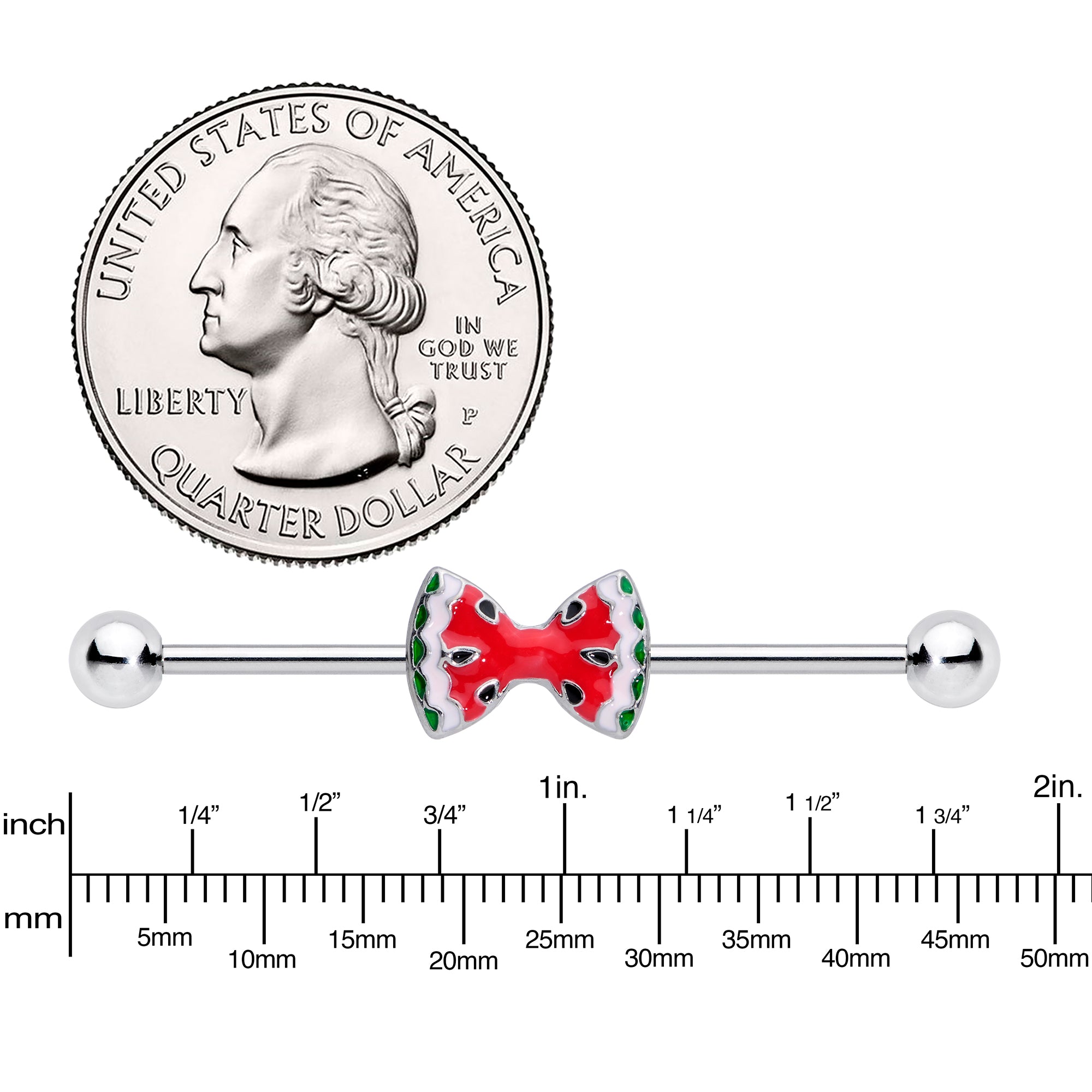 14G Red Sweet Summer Watermelon Bow Industrial Barbell 38mm