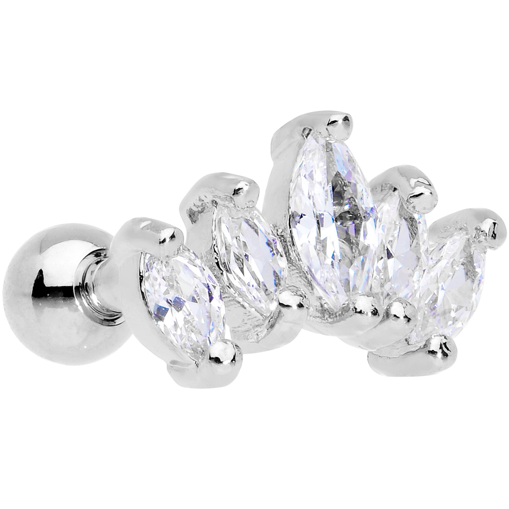 16G 1/4 Clear CZ Gem Crown Cartilage Tragus Earring