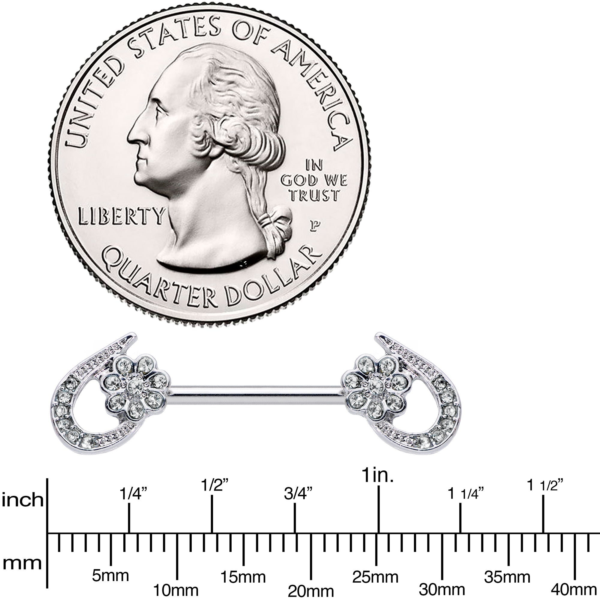 14G 5/8 Clear Gem Heart Flower Barbell Nipple Ring Set